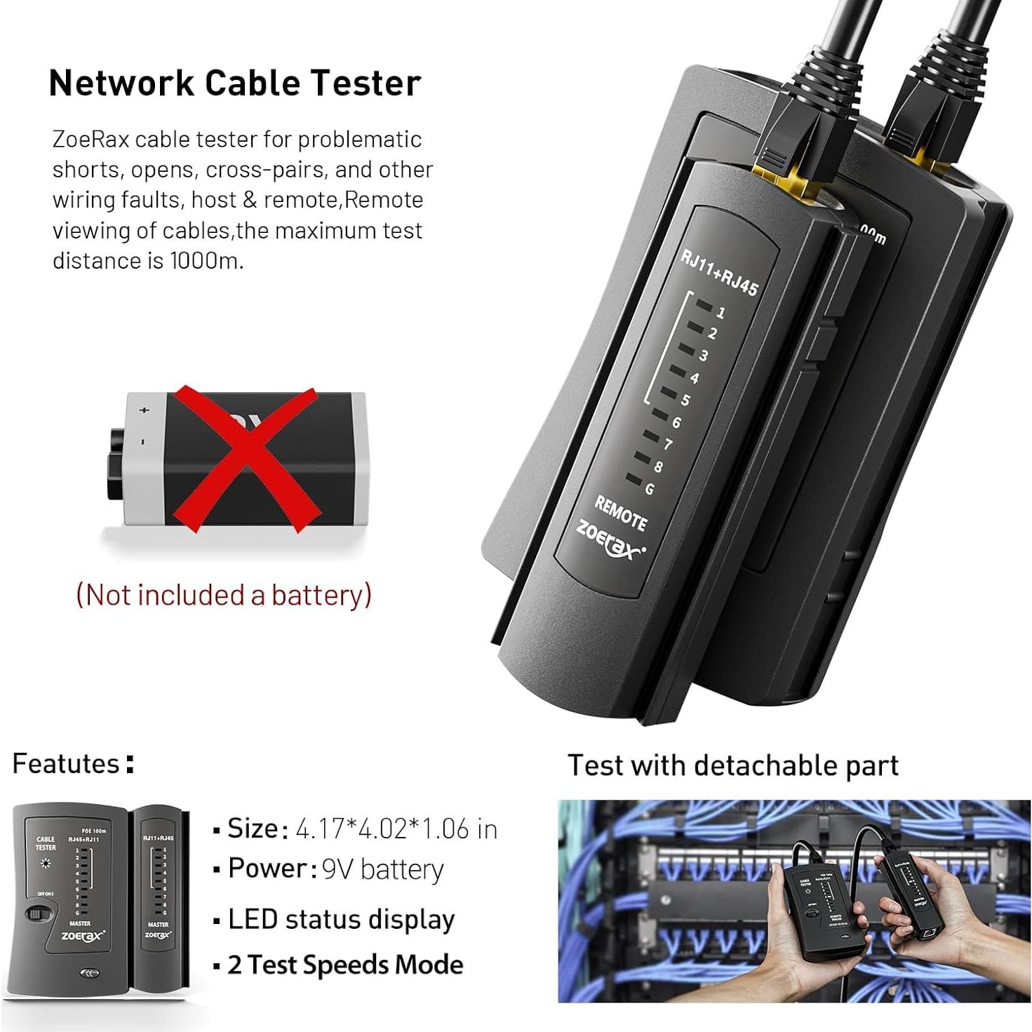 Kit de Crimpado RJ45 ZOERAX 8 en 1 con 50 Conectores Cat6