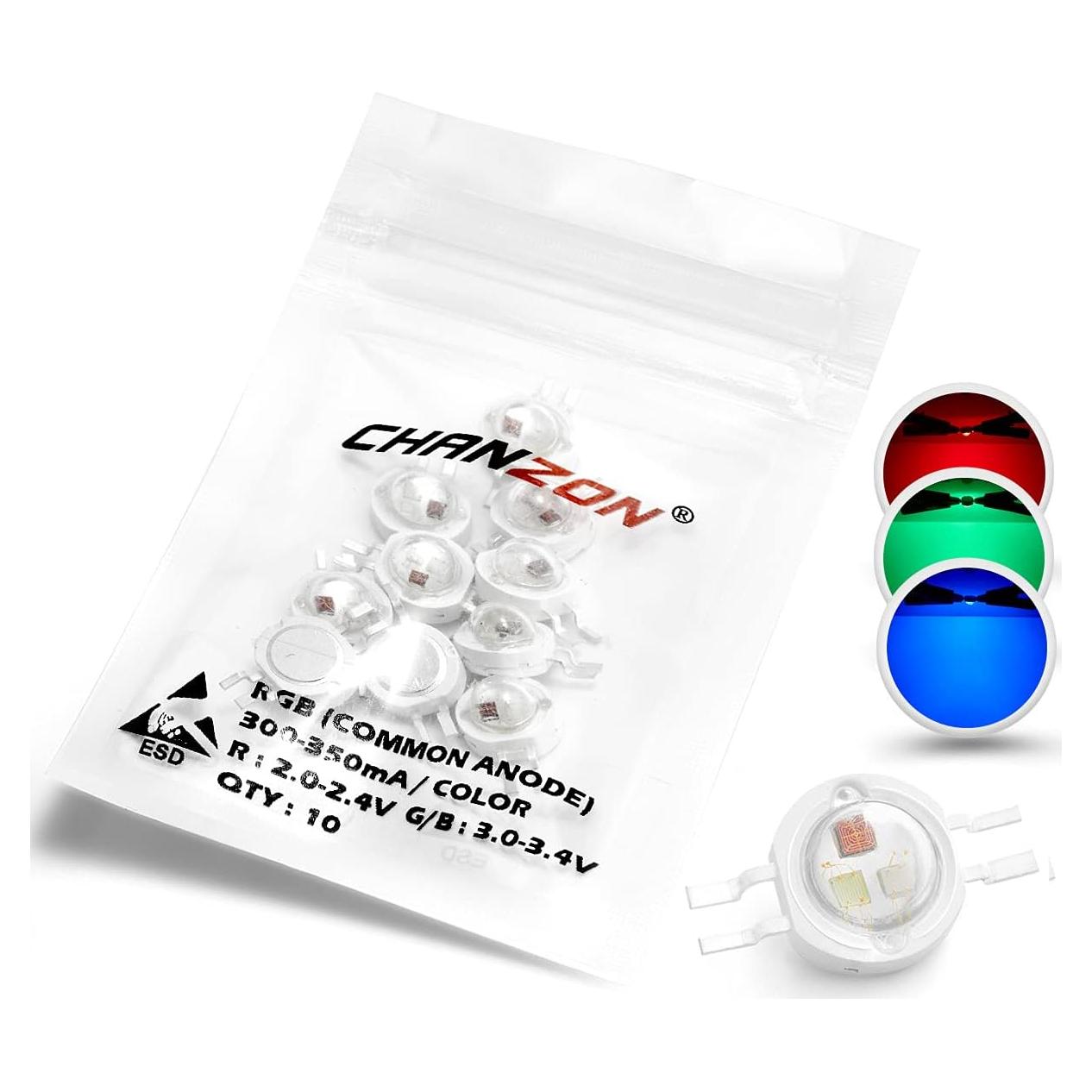Chip LED RGB 3W Chanzon 10pcs 600mA 50-90LM SMD COB