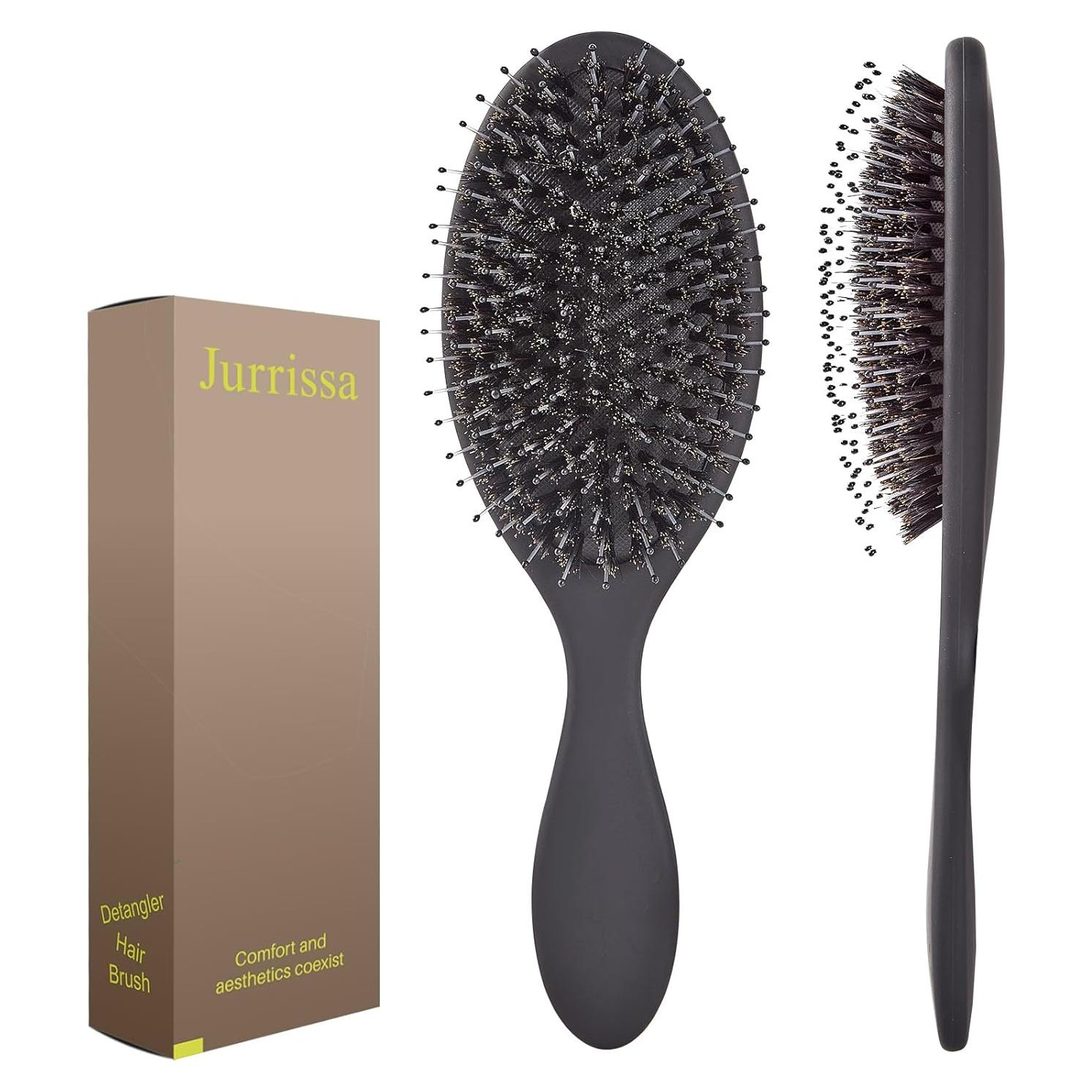 Cepillo Desenredante Jurrissa de Cerdas de Jabalí y Nylon - Negro