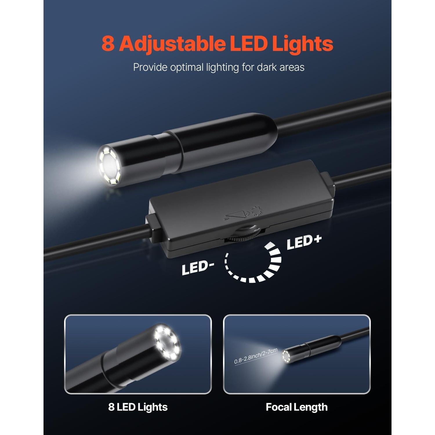 Cámara Endoscópica VEVOR 3M HD 1920P con Luz LED IP67