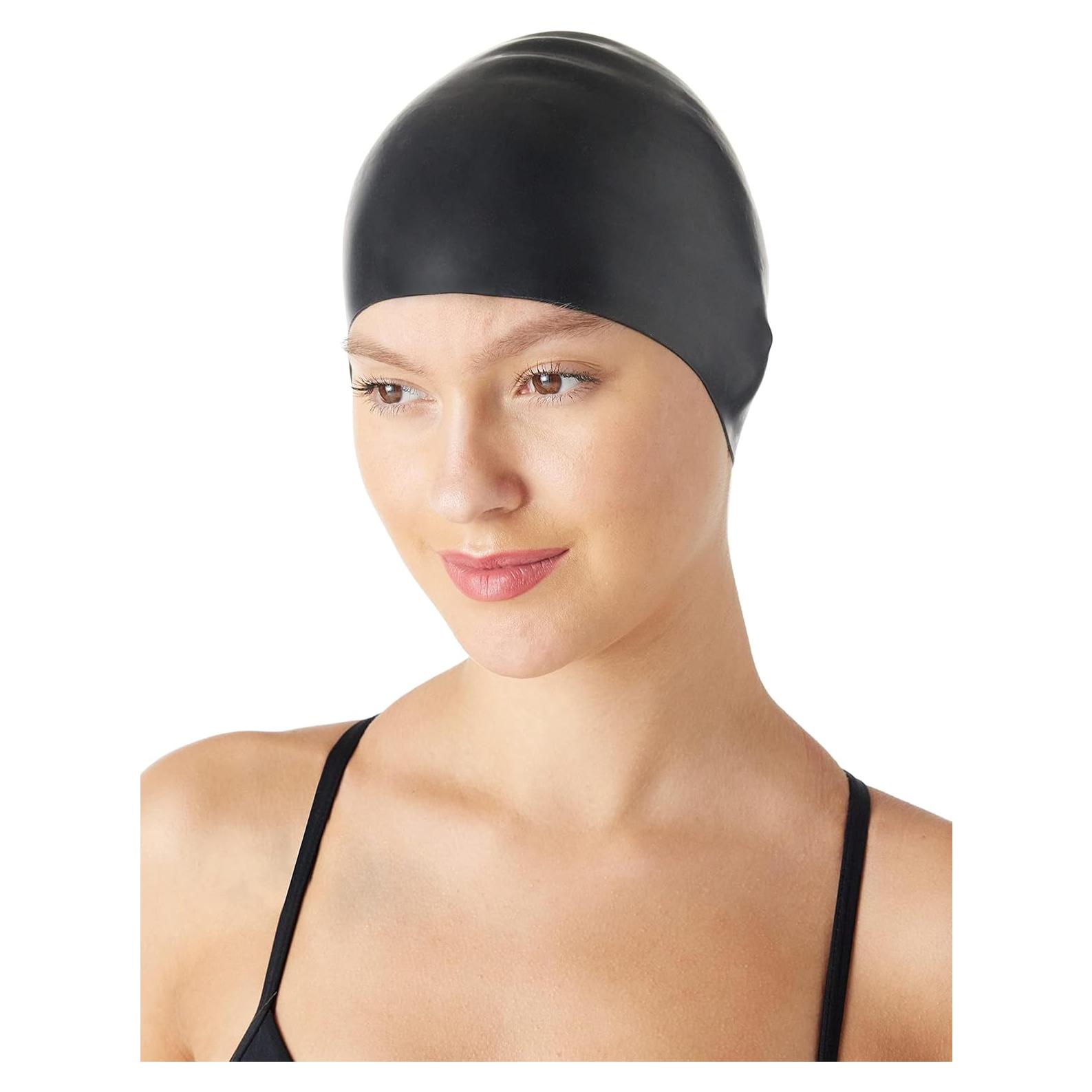 Gorro de natación de silicona Amazon Basics Unisex Negro