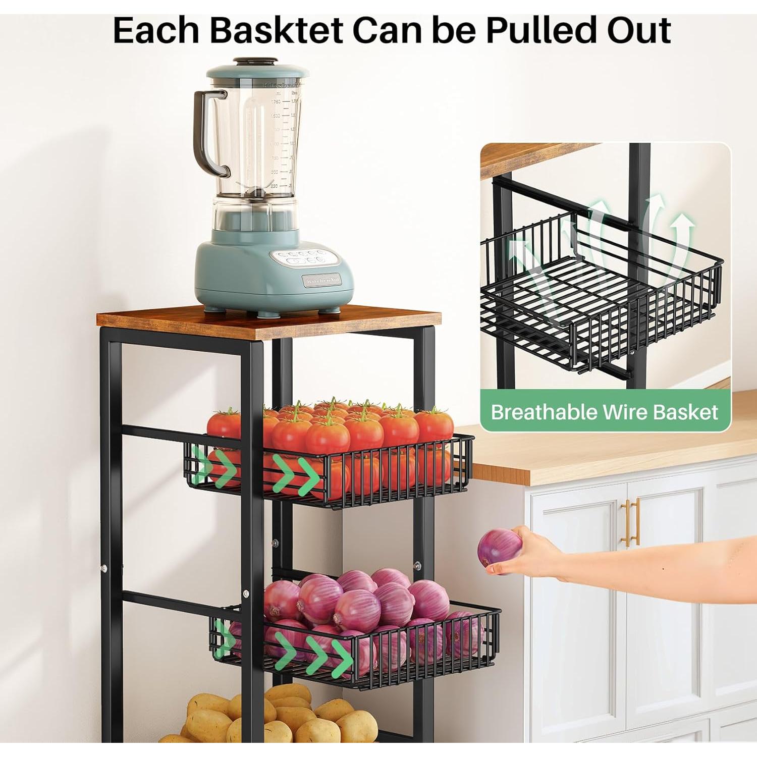 Cesta de Frutas SNTD 4 Niveles con Soporte de Madera 68 kg