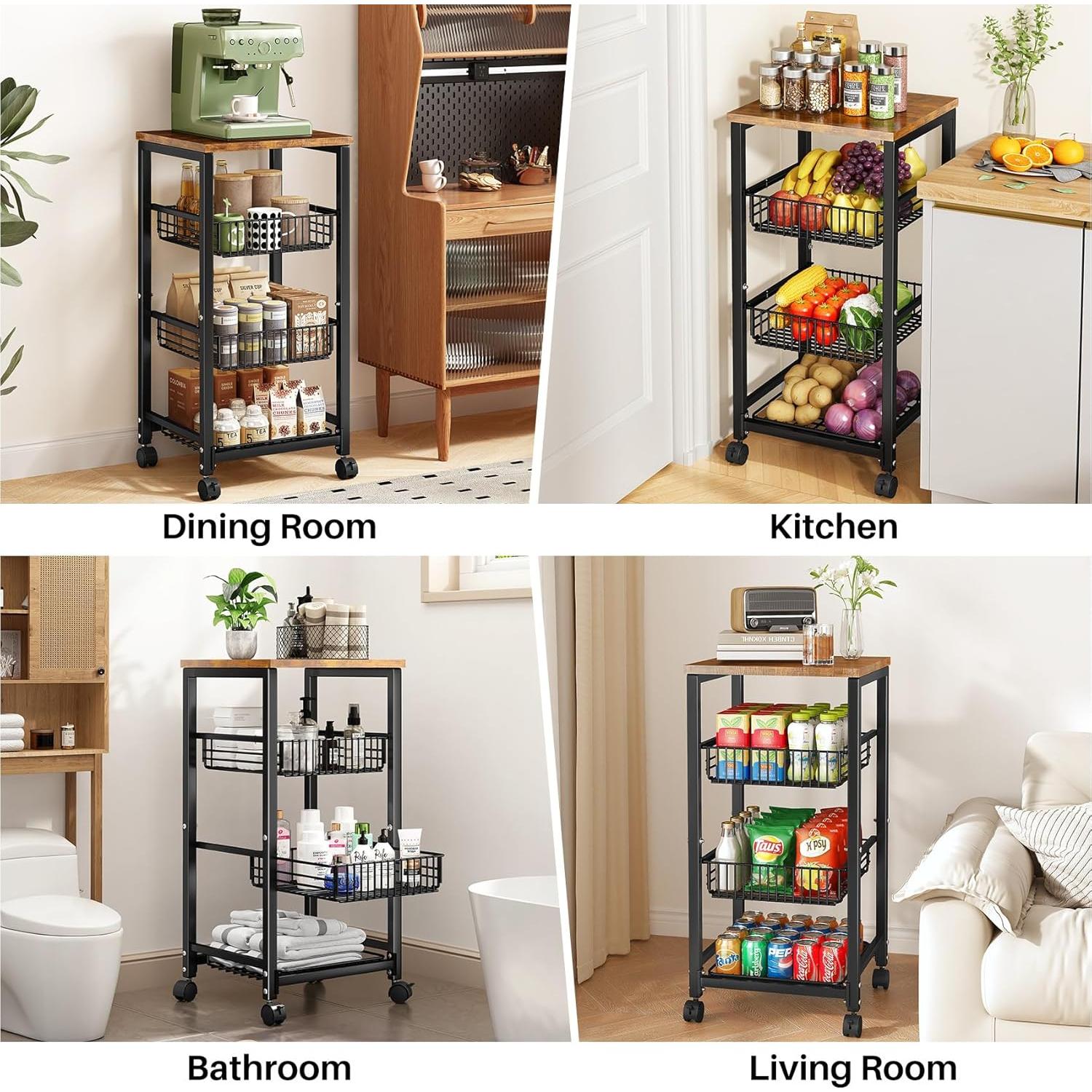 Cesta de Frutas SNTD 4 Niveles con Soporte de Madera 68 kg