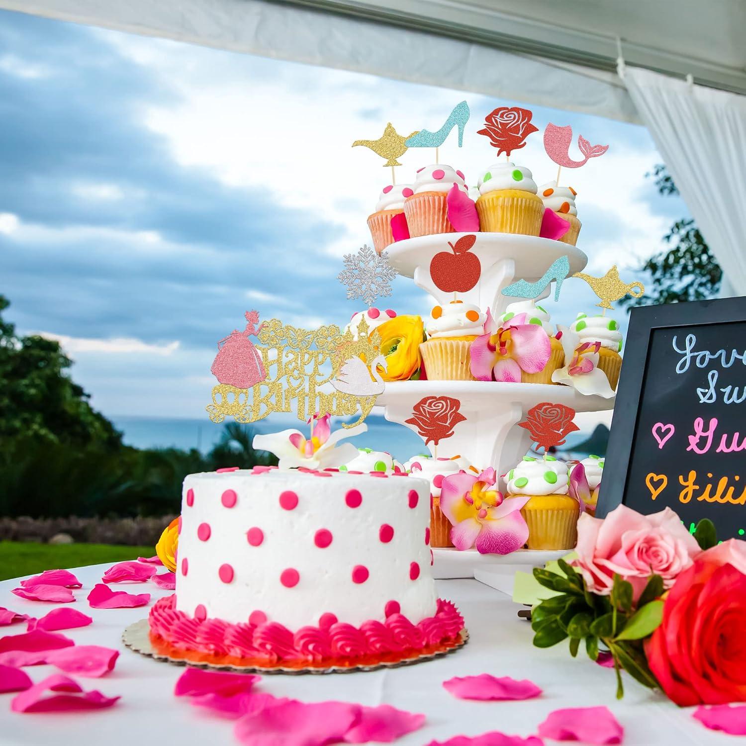 Toppers de Cupcake Princesa Gyufise 24Pcs Decorativos