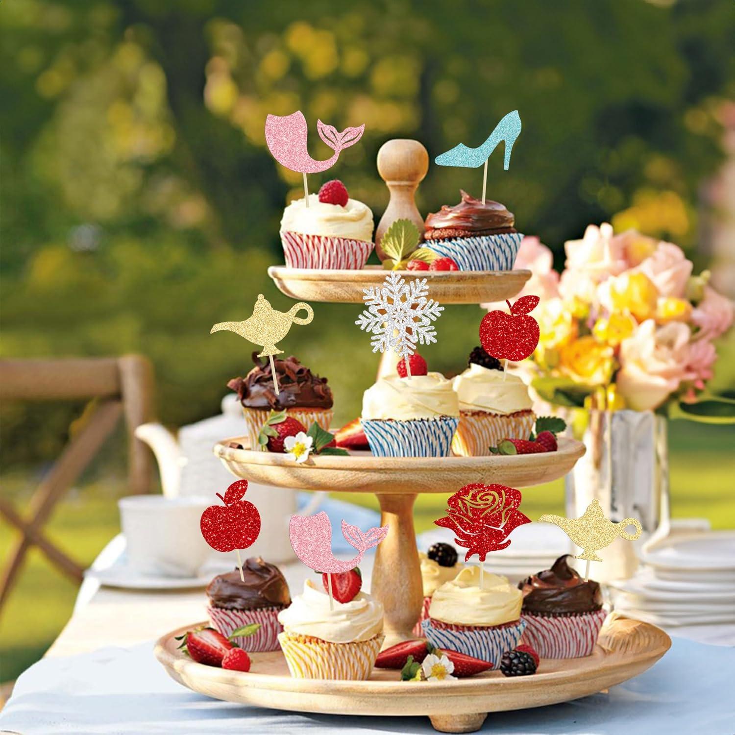 Toppers de Cupcake Princesa Gyufise 24Pcs Decorativos