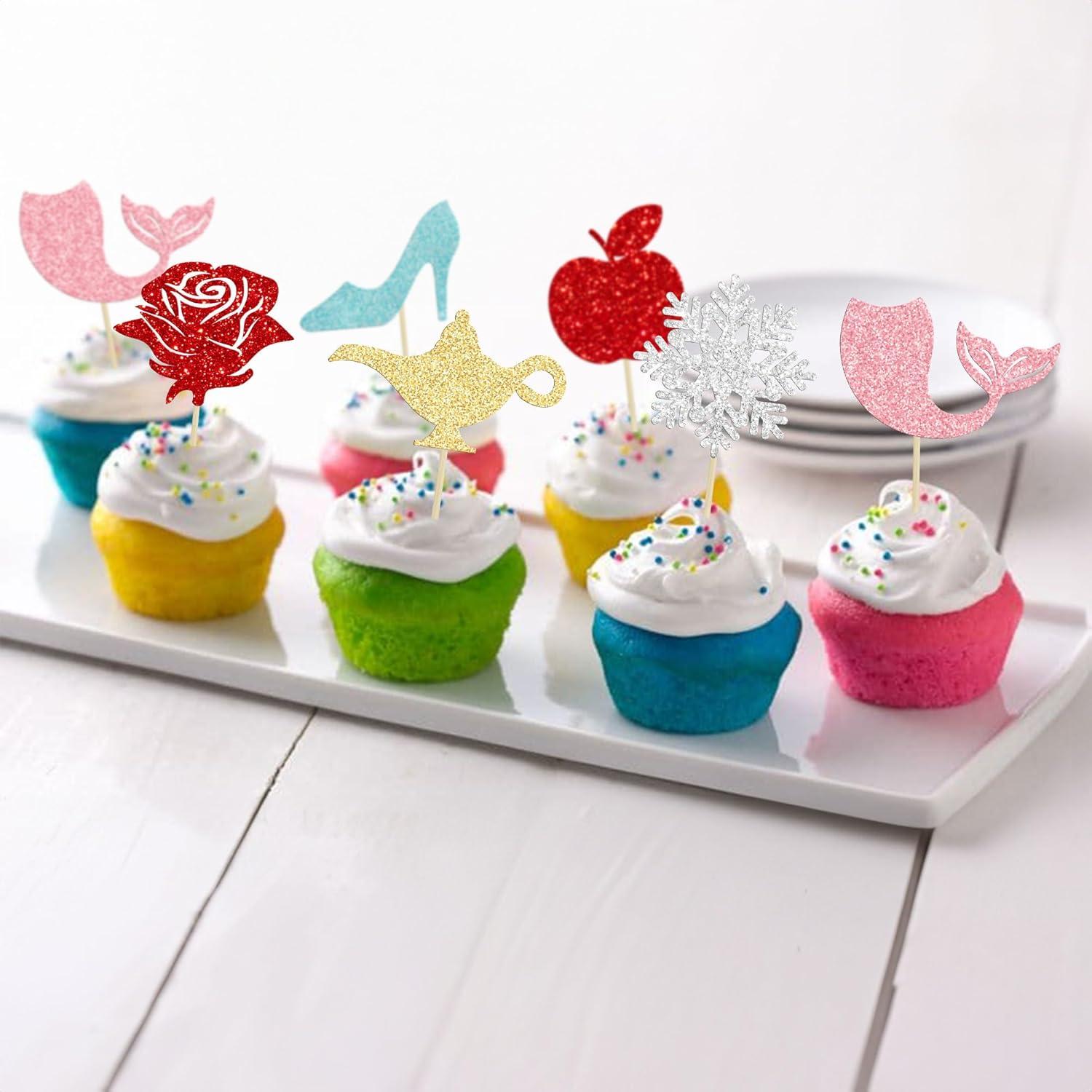Toppers de Cupcake Princesa Gyufise 24Pcs Decorativos