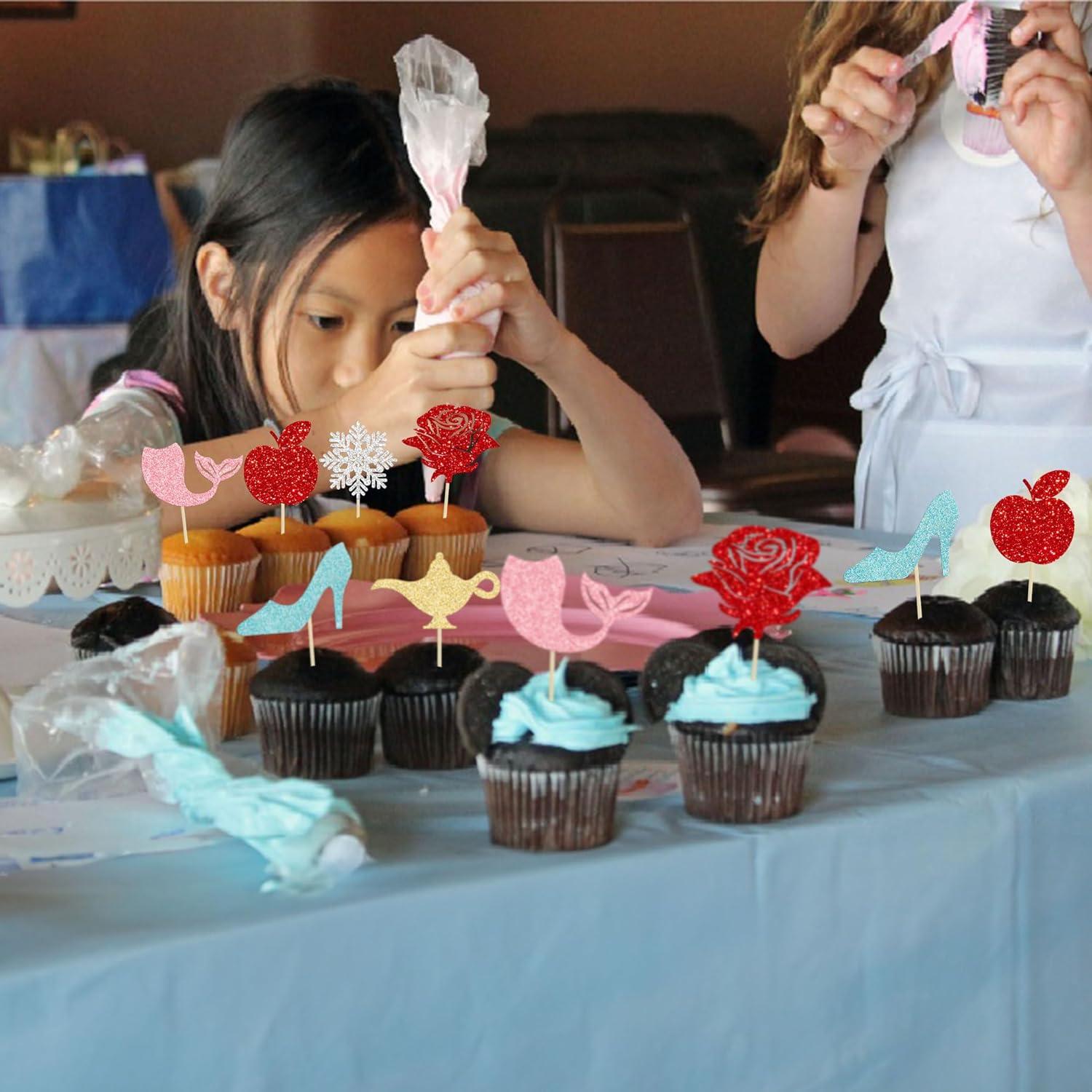 Toppers de Cupcake Princesa Gyufise 24Pcs Decorativos