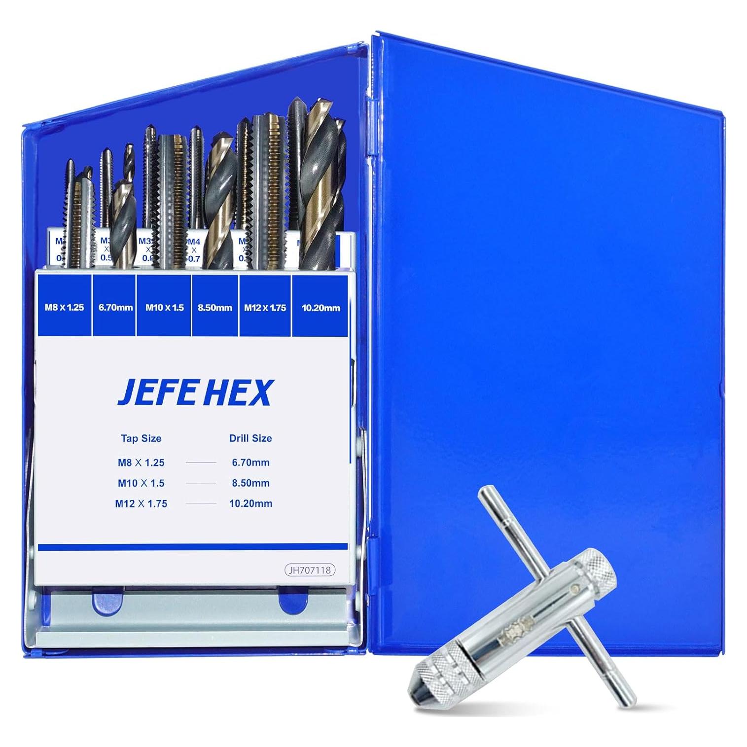 Juego de 18 Piezas de Brocas y Machos JEFE HEX Métricos