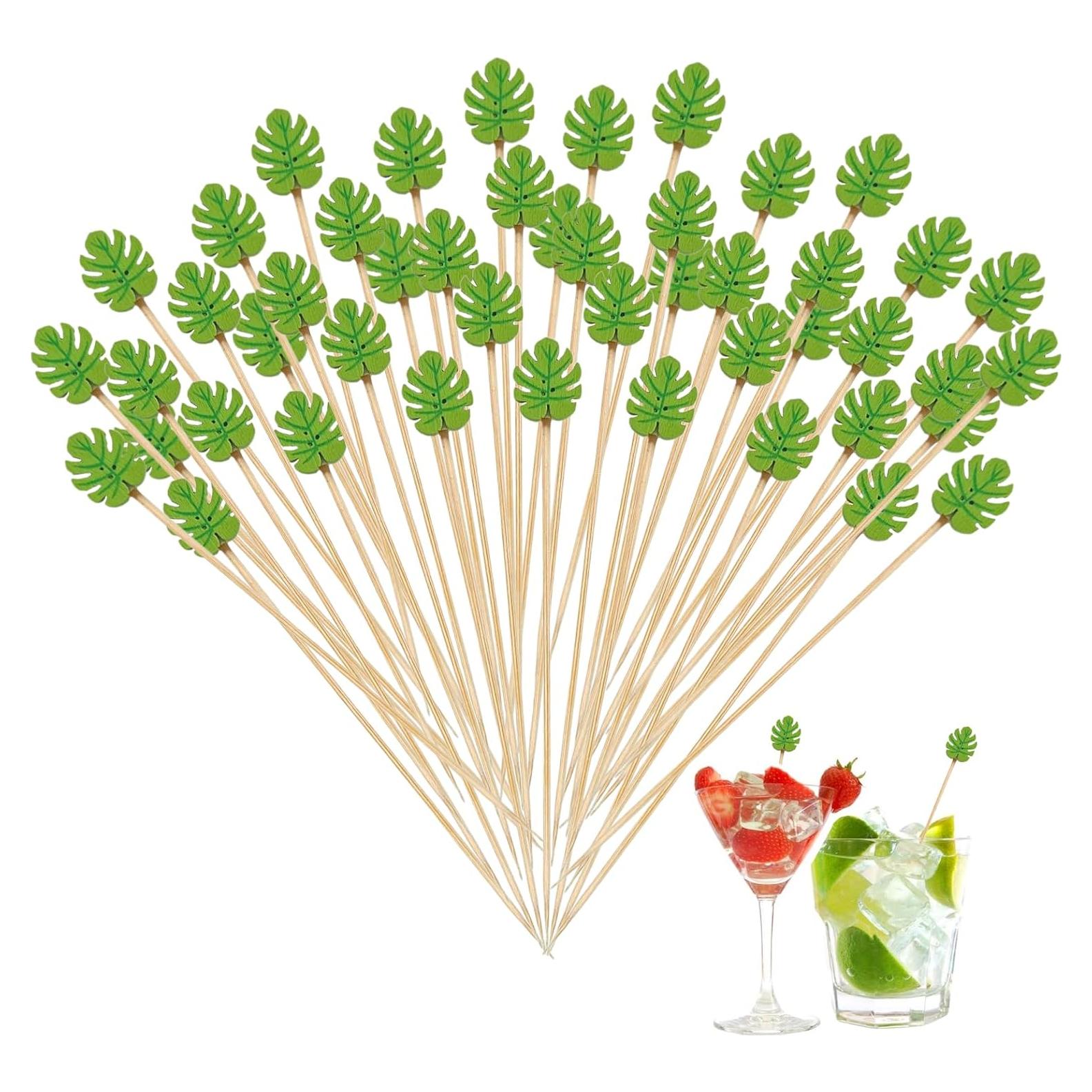 120 Palillos de Cóctel de Bambú Naturahand 12cm Hoja Monstera