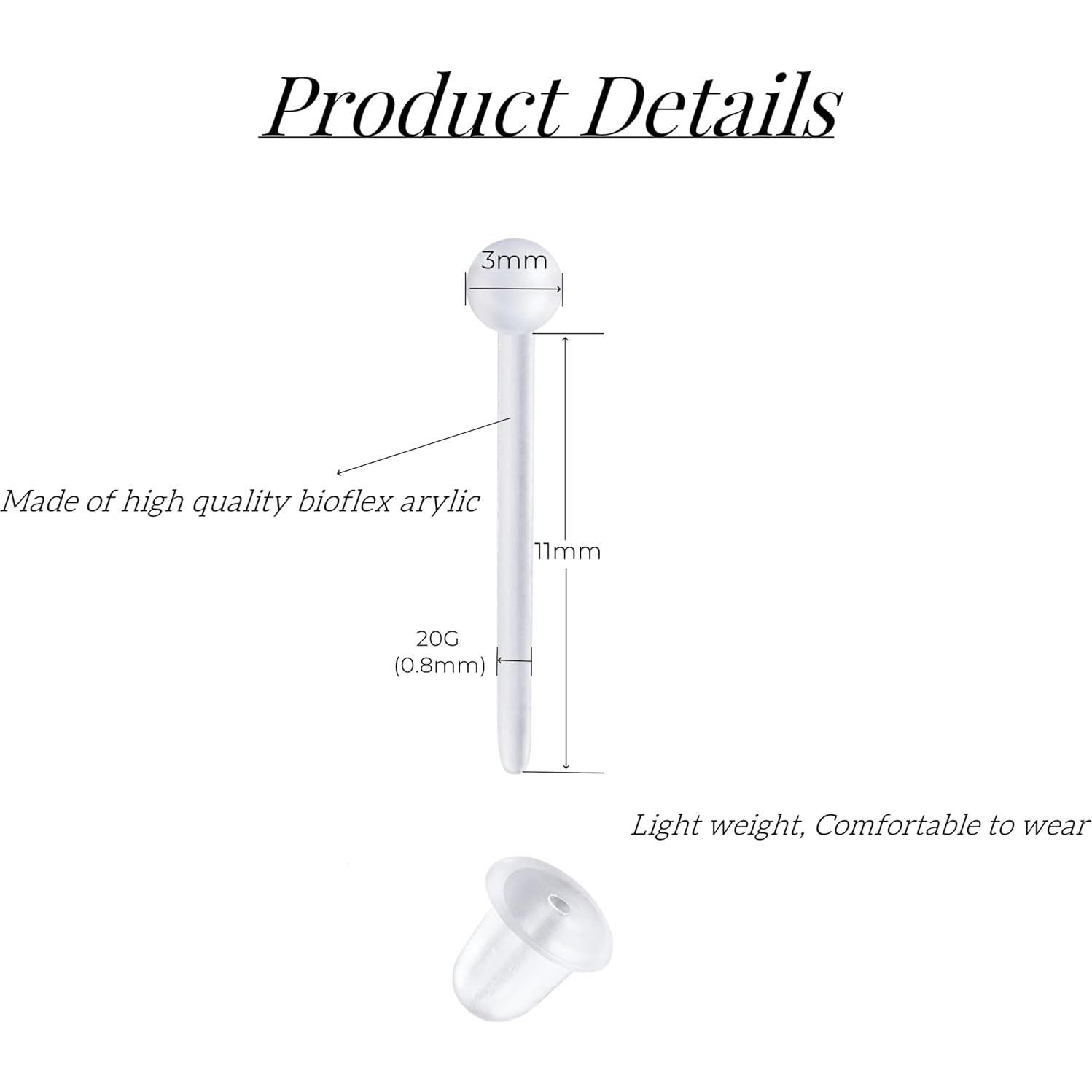 Pendientes de plástico hipoalergénicos Fectas 3mm 80pcs