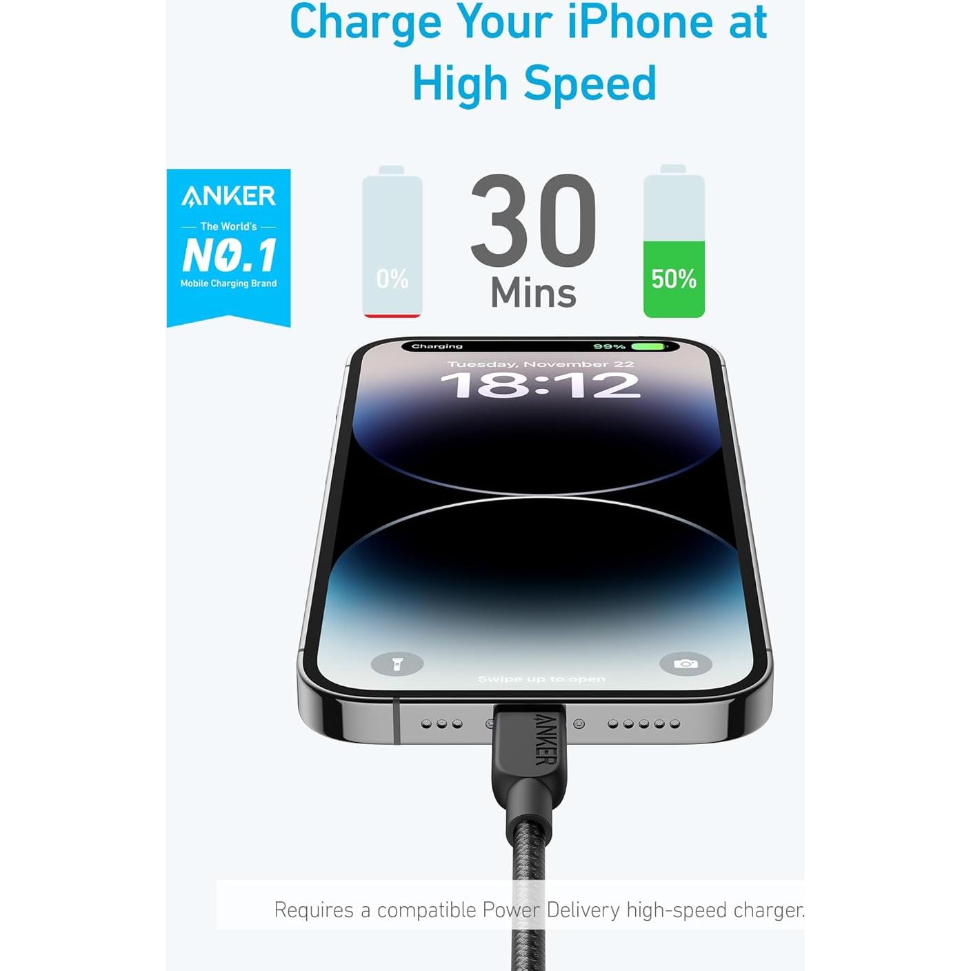 Cable USB-C a Lightning Anker 310 1.83 m - Paquete de 2