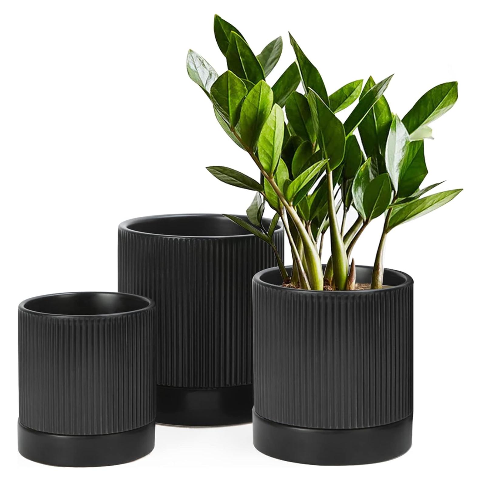 Juego de 3 Macetas de Cerámica LaDoVita 15/12/10 cm con Drenaje