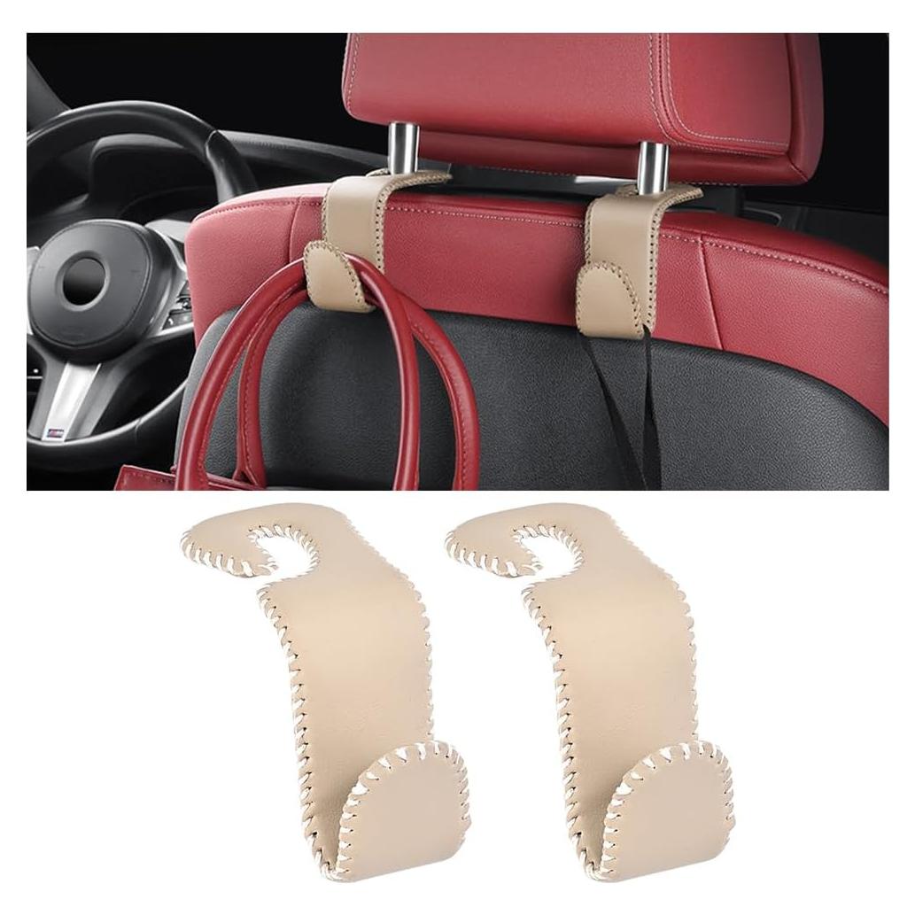Ganchos para Reposacabezas de Coche Zpana - Cuero Beige, 2 Piezas