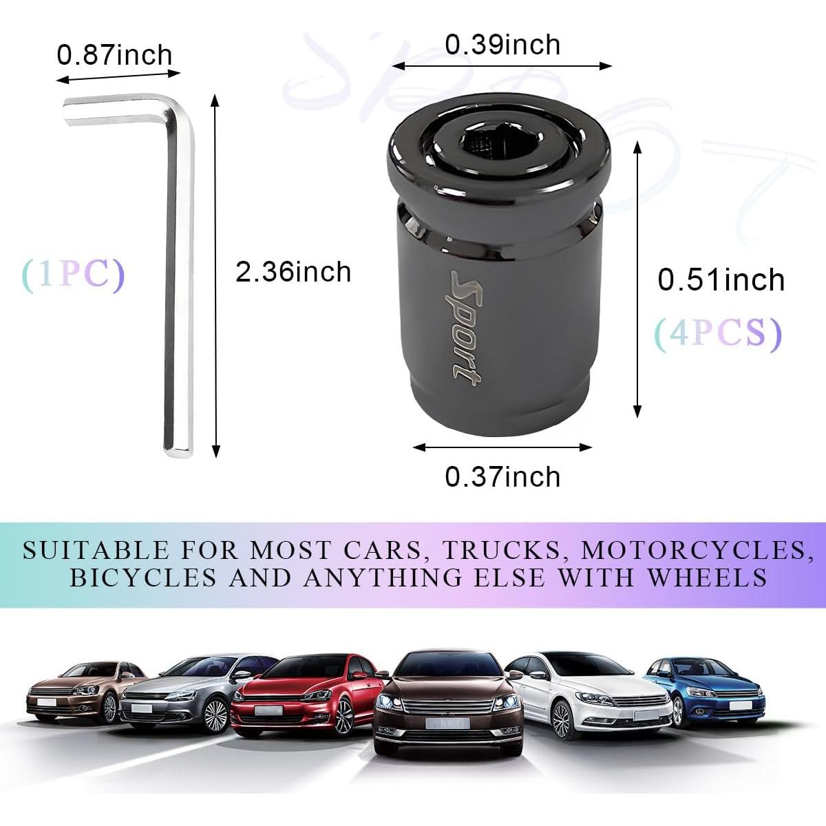 4 Tapones de Válvula de Neumático Gasedin con Bloqueo Negro