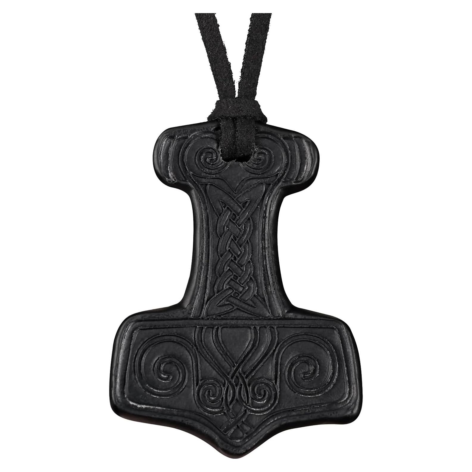 Collar Viking HiiFeuer Martillo de Thor Cuero Sintético Negro