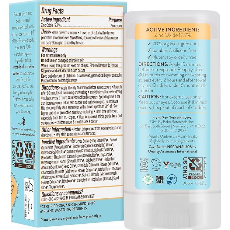 Protector Solar Mineral Babo Botanicals Stick SPF 50 Bebés