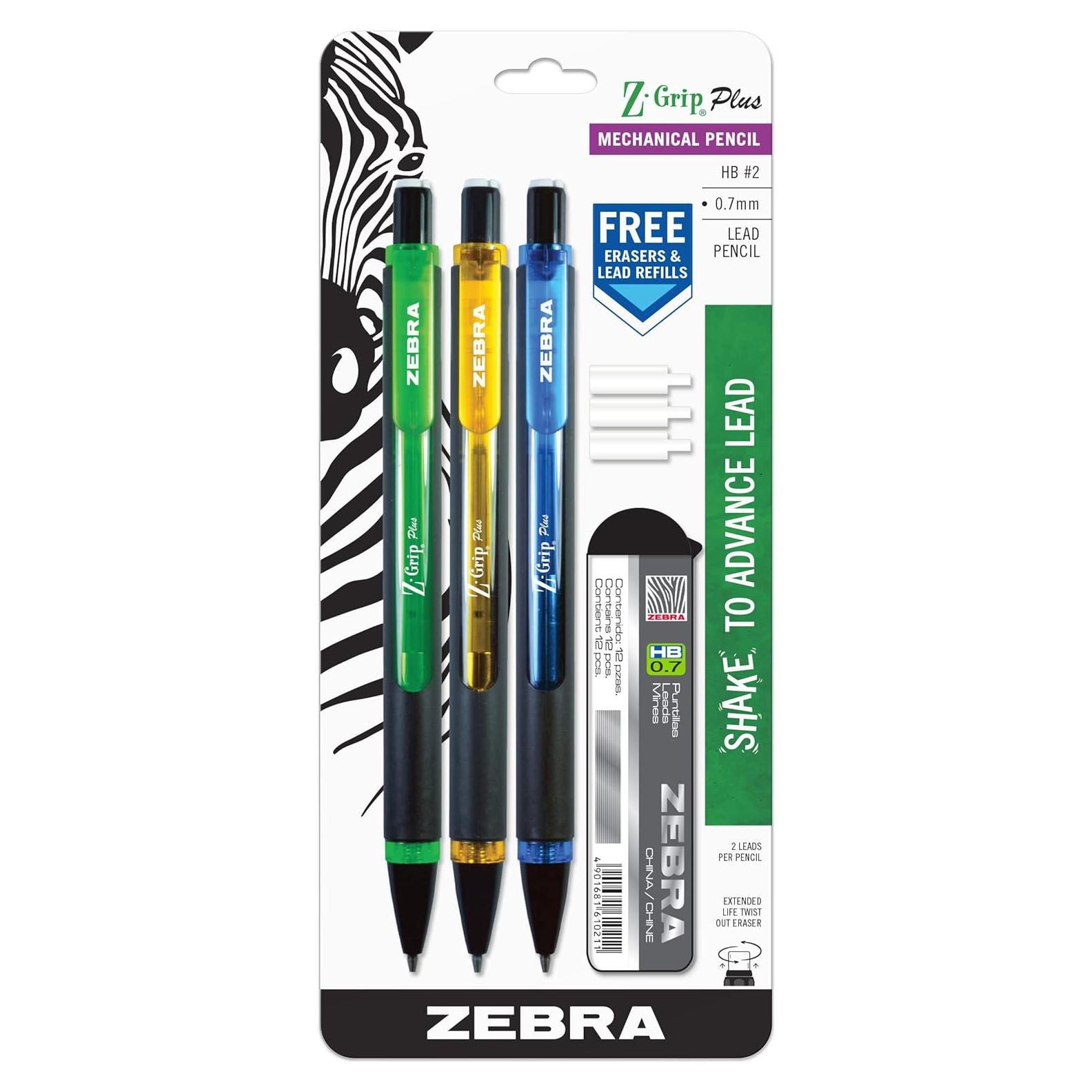 Lápiz Mecánico Zebra Z-Grip Plus 0.7mm Paquete de 3 Colores