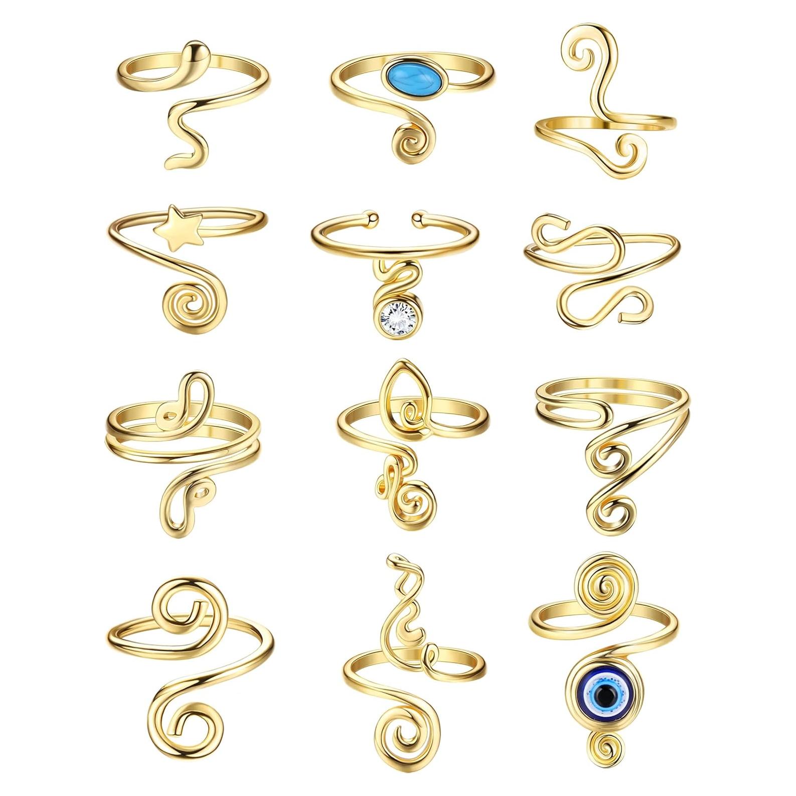 Anillos Ajustables para Dedos FIBO STEEL 12 Piezas Dorado