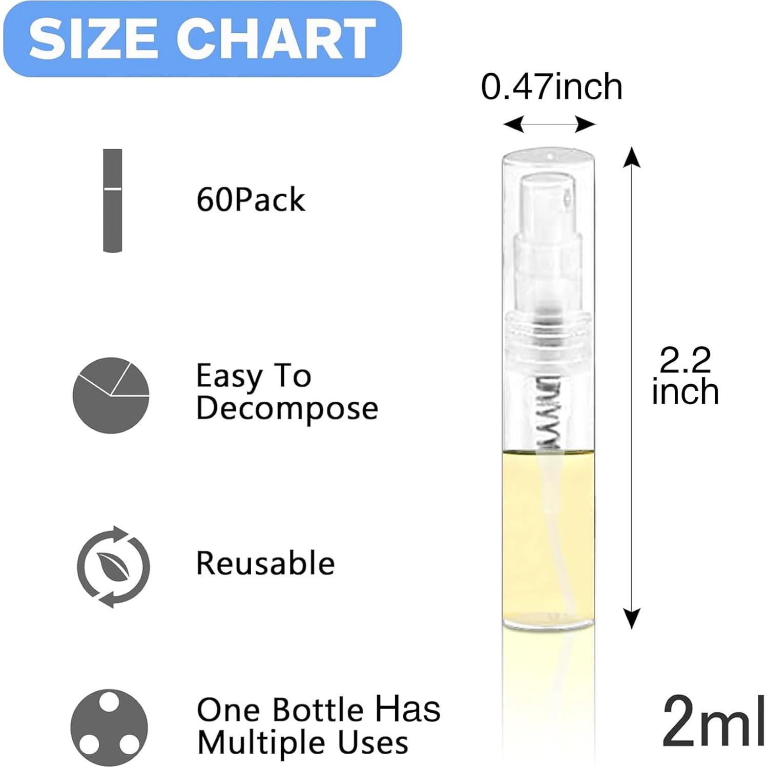 Botellas de Spray Mini Csdtylh 60 Pcs 2ml Plástico Transparente