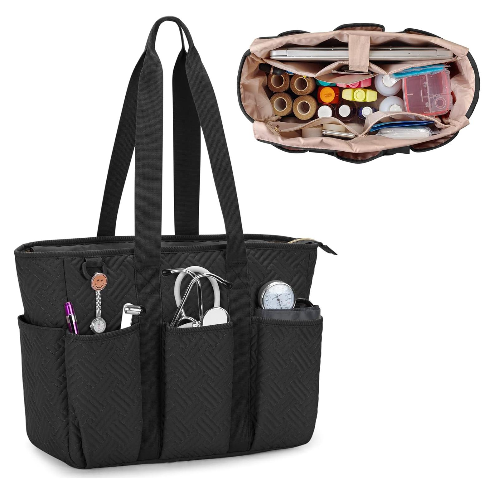 Bolsa Tote para Enfermeras Fasrom Negra - Gran Capacidad 39.88x14.99x31.75 cm