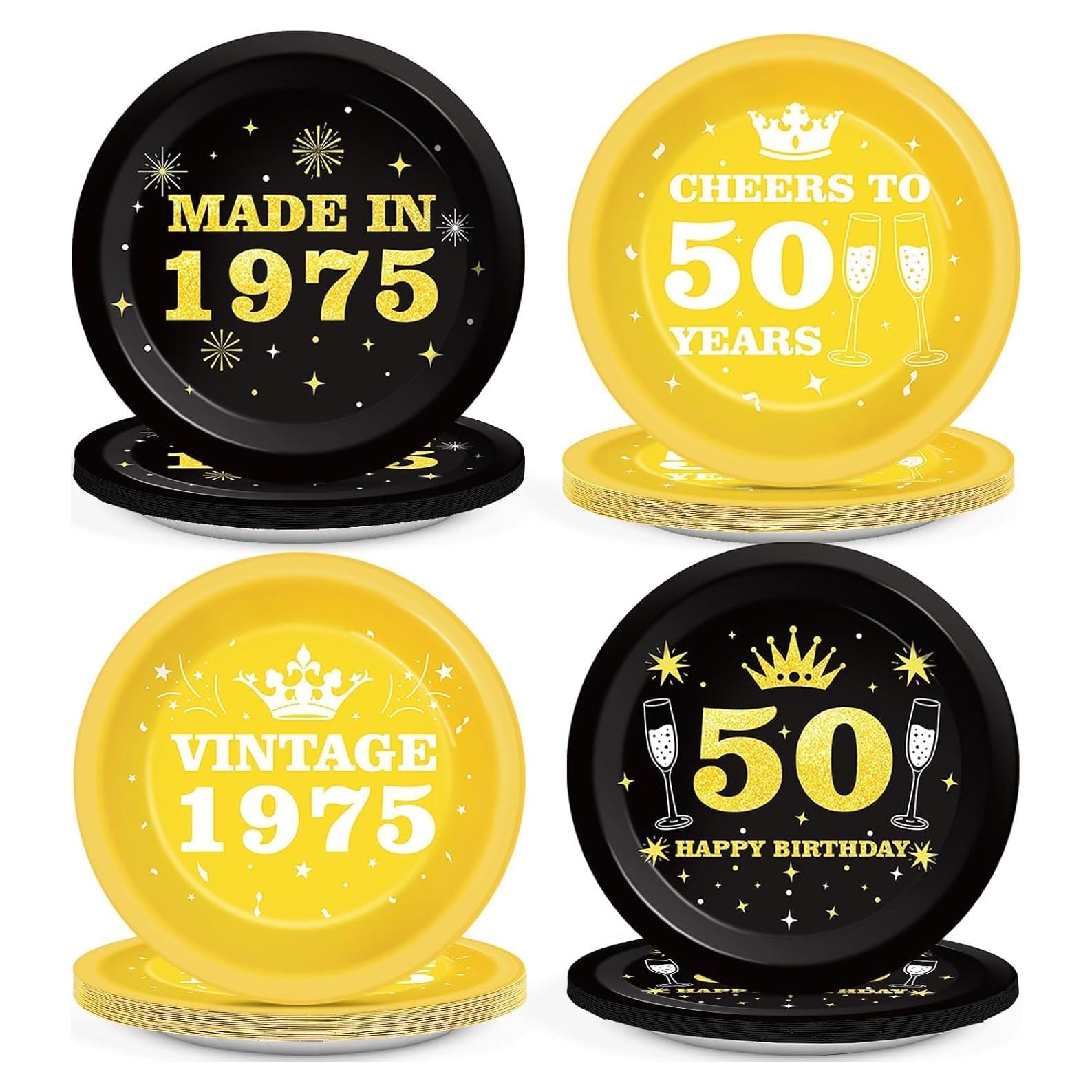 48 Platos de Papel Desechables Cumpleaños 50 Vintage 1975