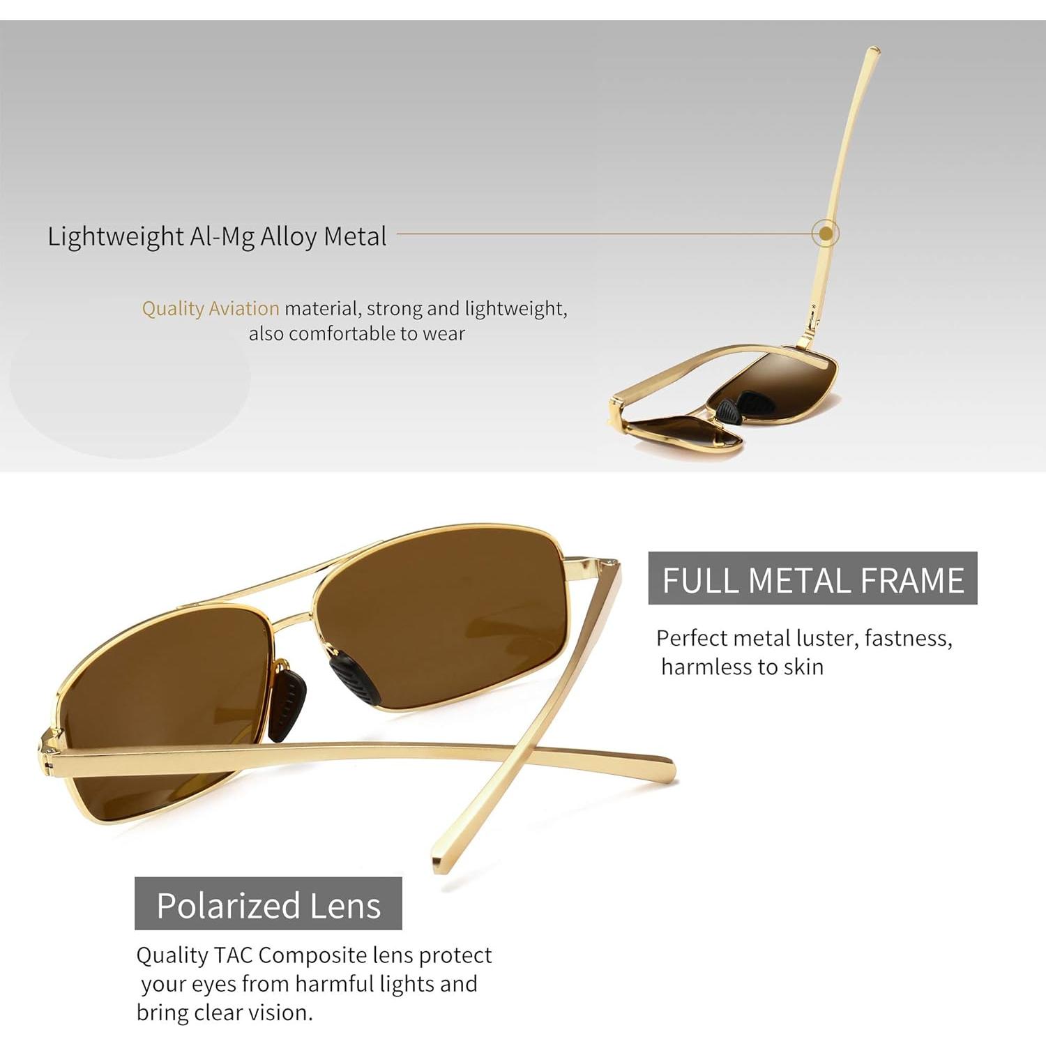 Gafas de sol polarizadas SUNGAIT marco dorado lente marrón