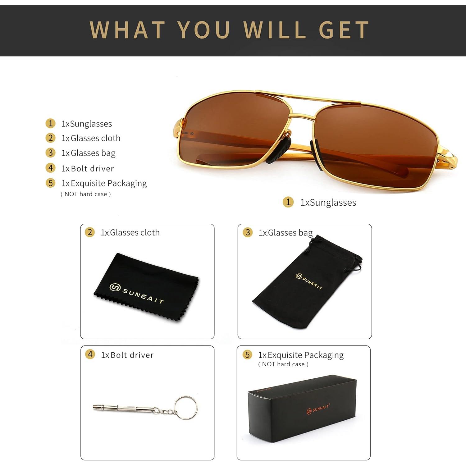 Gafas de sol polarizadas SUNGAIT marco dorado lente marrón