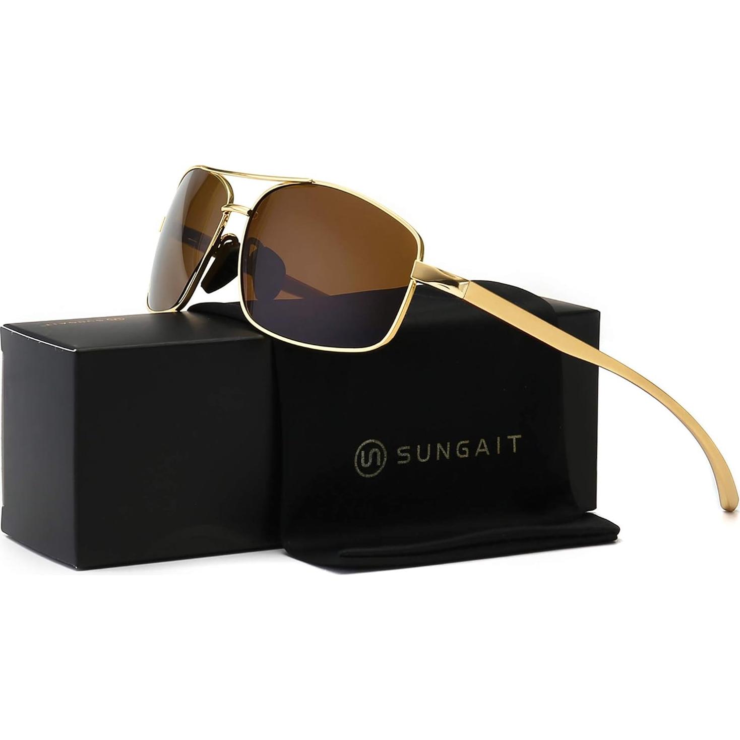 Gafas de sol polarizadas SUNGAIT marco dorado lente marrón