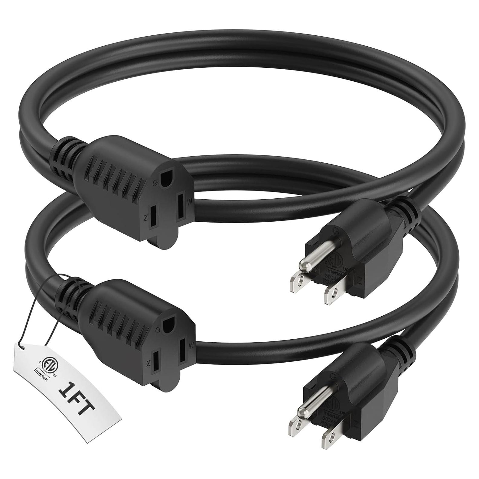 Cable de Extensión Negro 1 Pie PLUGTUL Paquete de 2 16 AWG