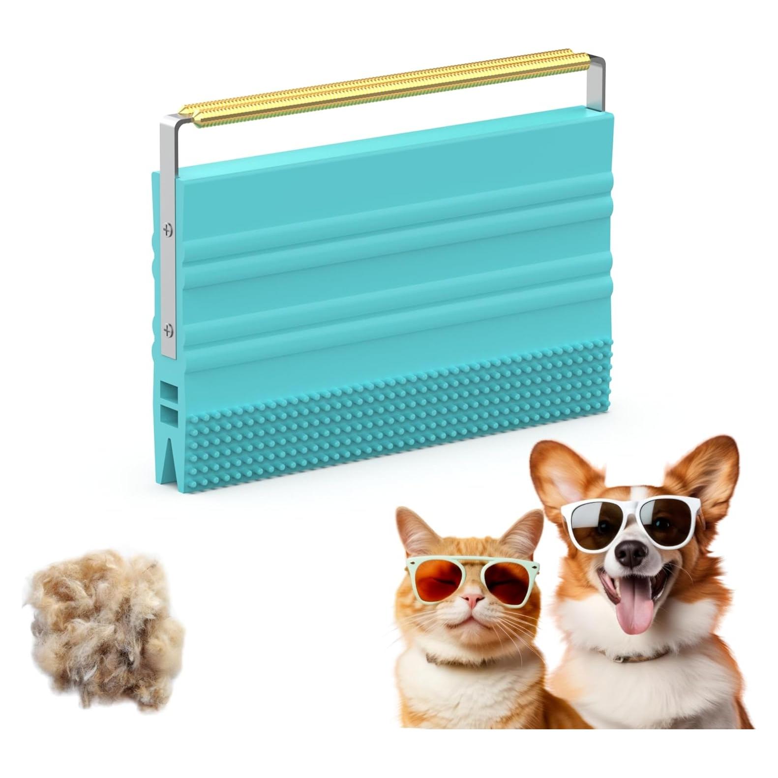 Quitapelos para Mascotas SAMFAT 2-en-1 Azul - Raspador y Cepillo