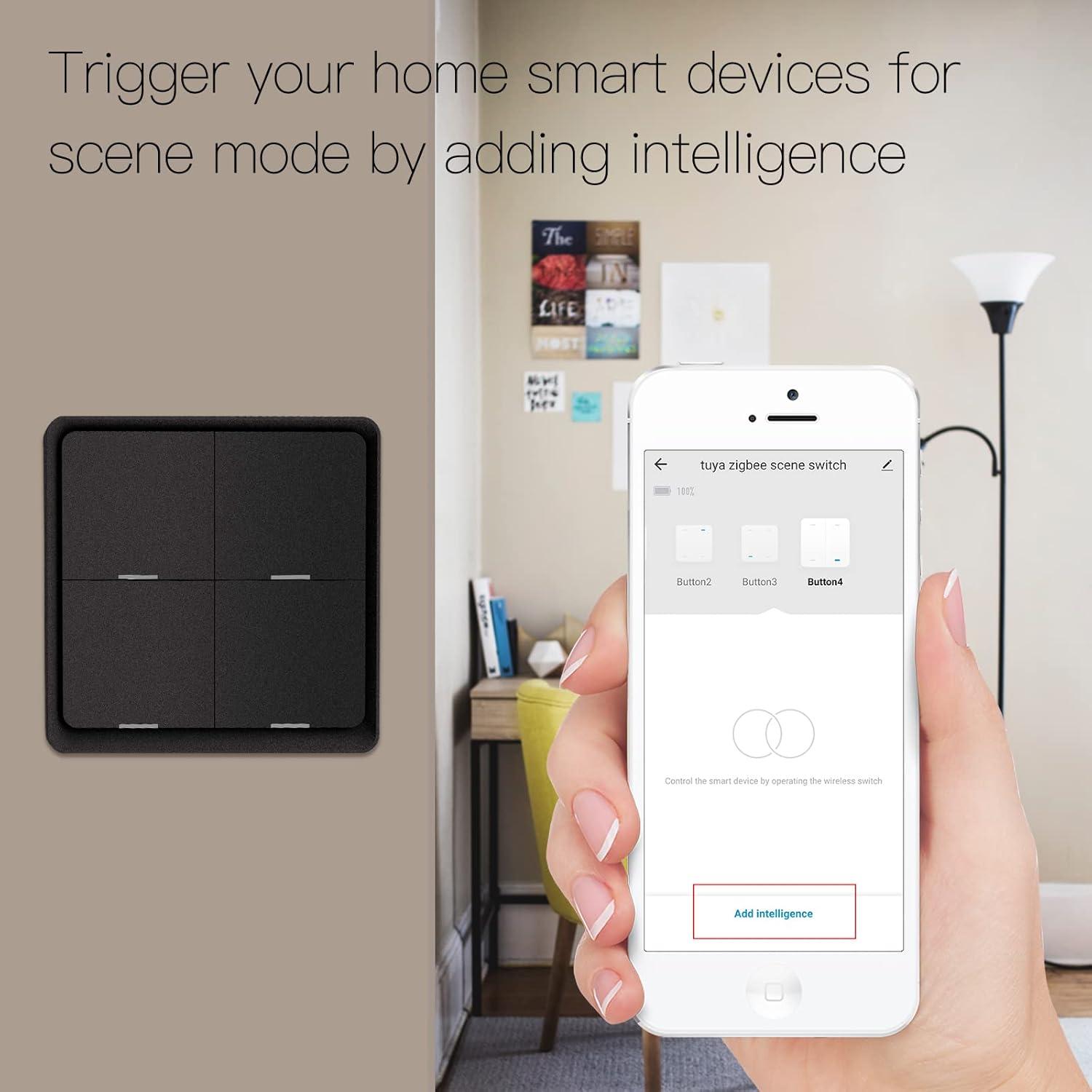 Interruptor Inteligente Inalámbrico ZigBee MoesGo Negro 4 Gang