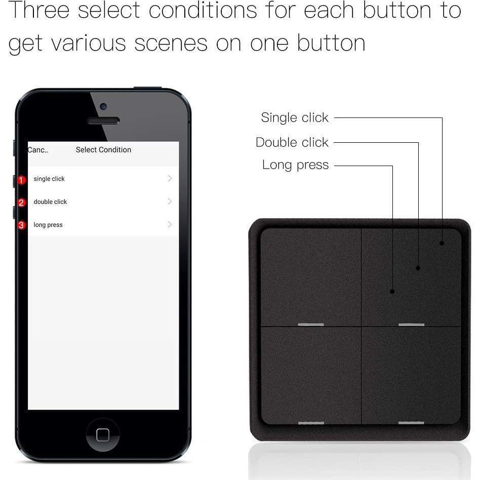 Interruptor Inteligente Inalámbrico ZigBee MoesGo Negro 4 Gang