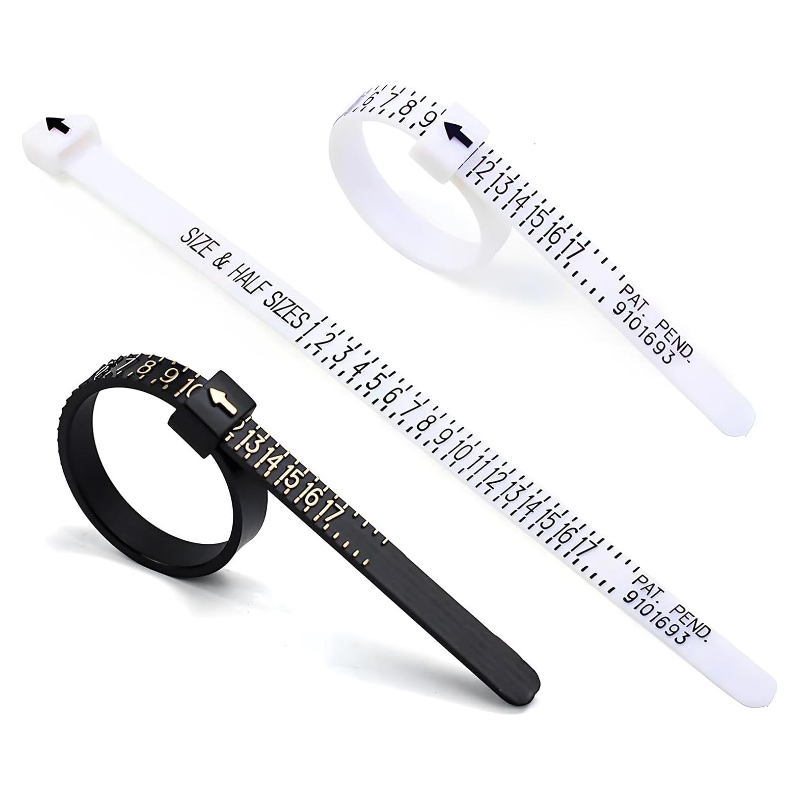 2 Pack US Ring Sizer Measuring Gauge, 1-17 US Rings Size, Plastic Finger Sizing Measure Tool, Reusable Jewelry Sizing Tools, Black White