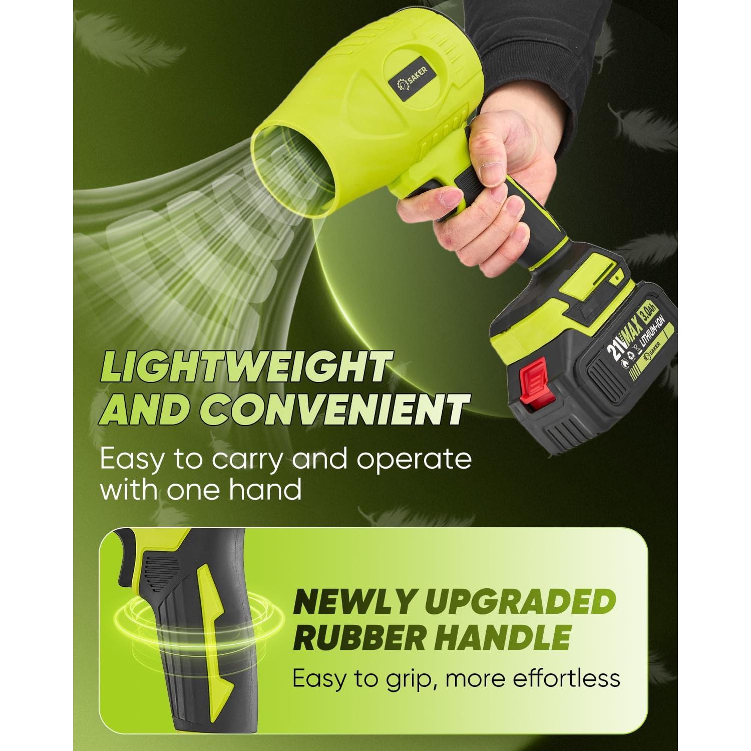 Soplador de Hojas Inalámbrico Saker Verde 21V 2 Baterías