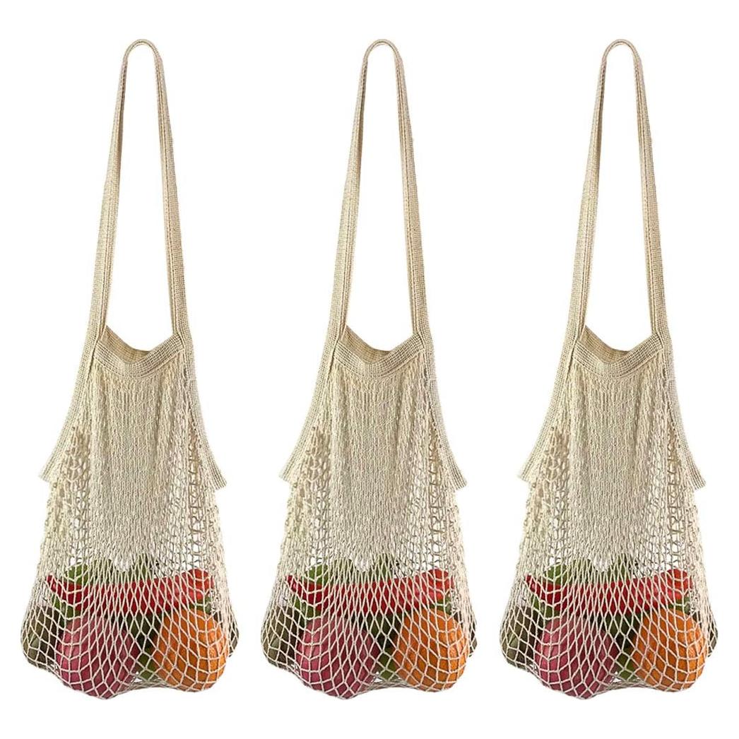 Bolsas de Compras Reutilizables de Malla de Algodón Beige