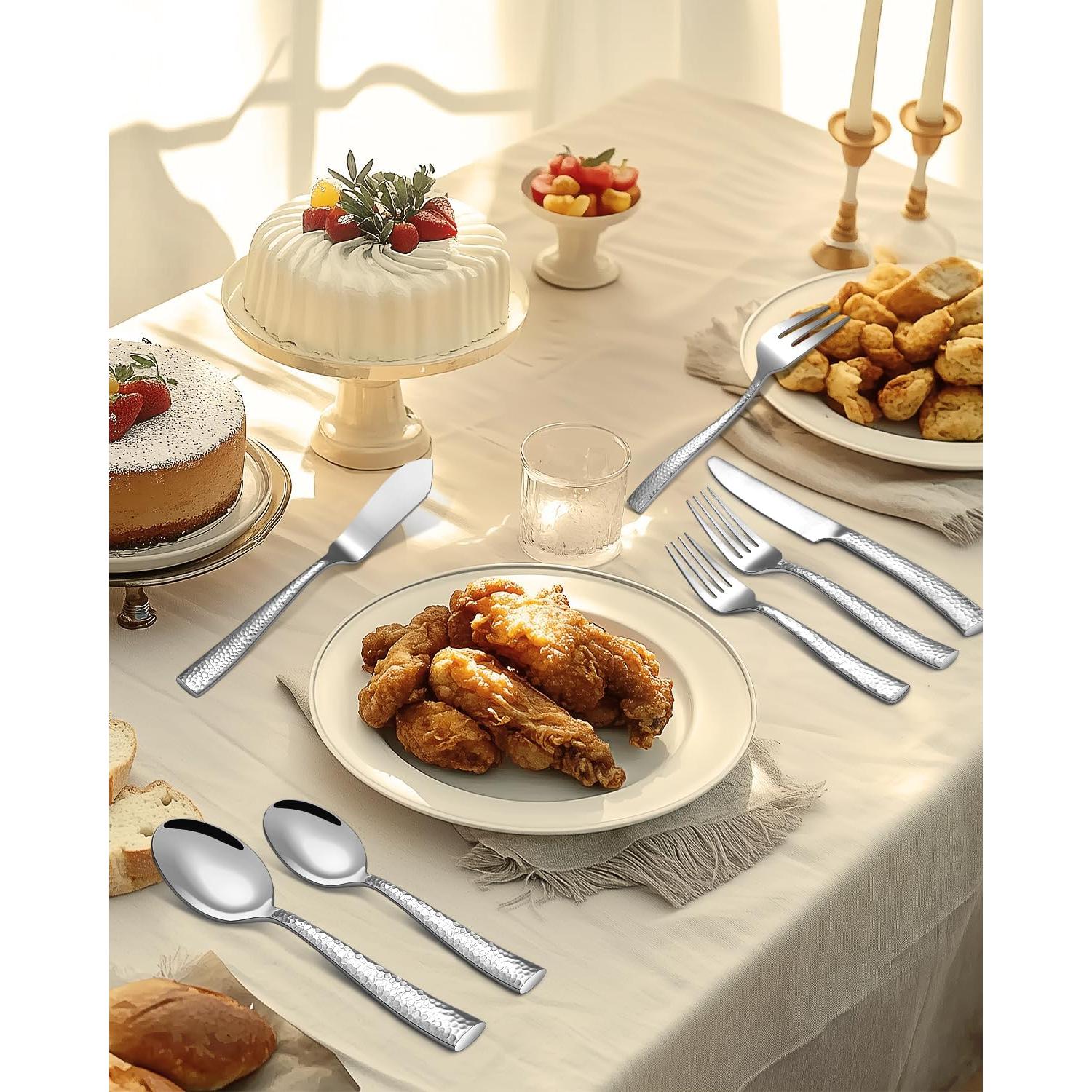 Juego de Cubiertos Martillados Ollex 65 Piezas para 12 Personas