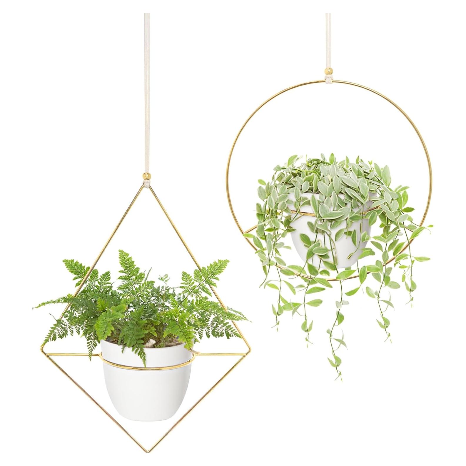 Juego de 2 Macetas Colgantes de Metal Mkono 15 cm Dorado