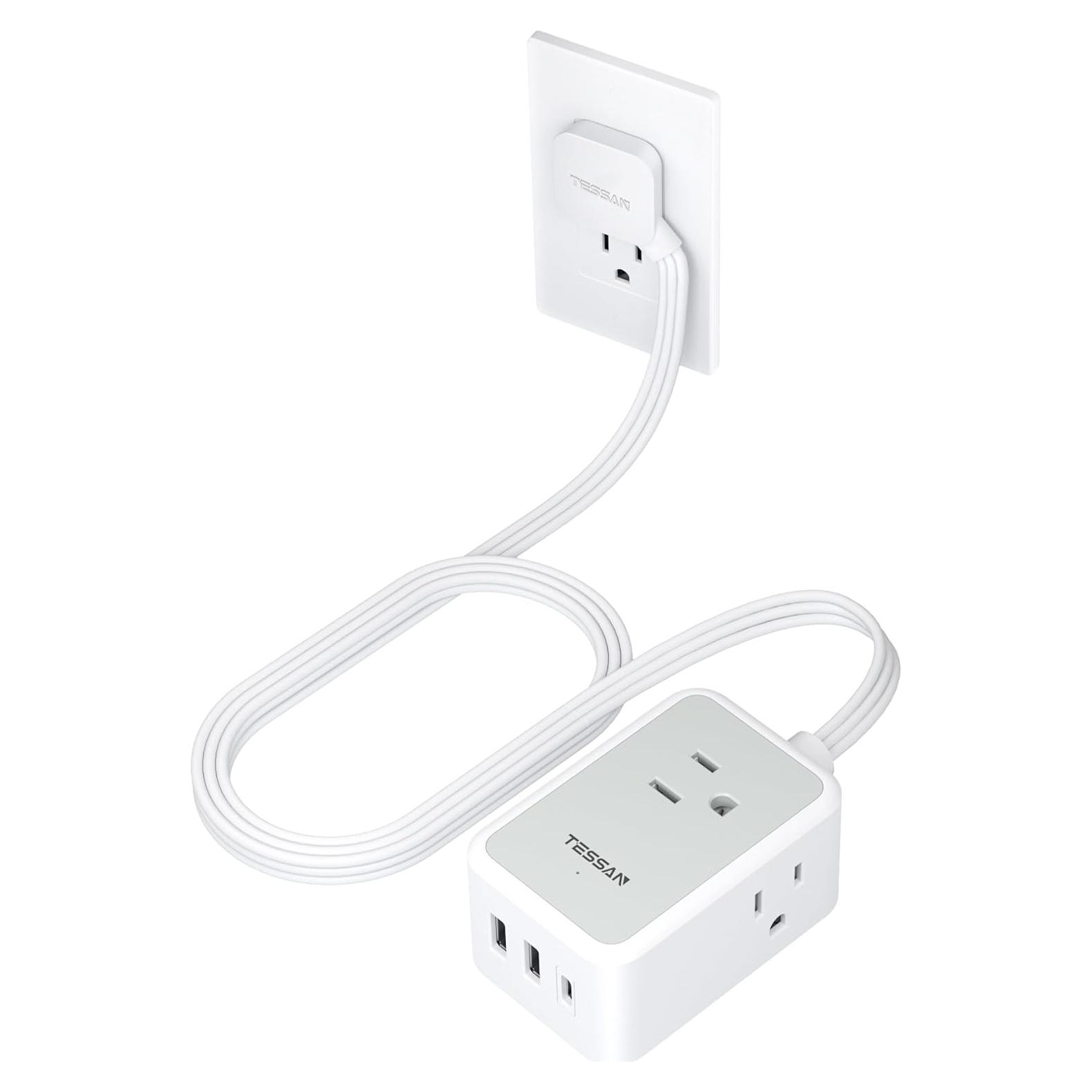 Regleta de Enchufes TESSAN 6 en 1 con USB-C 1.52m Gris