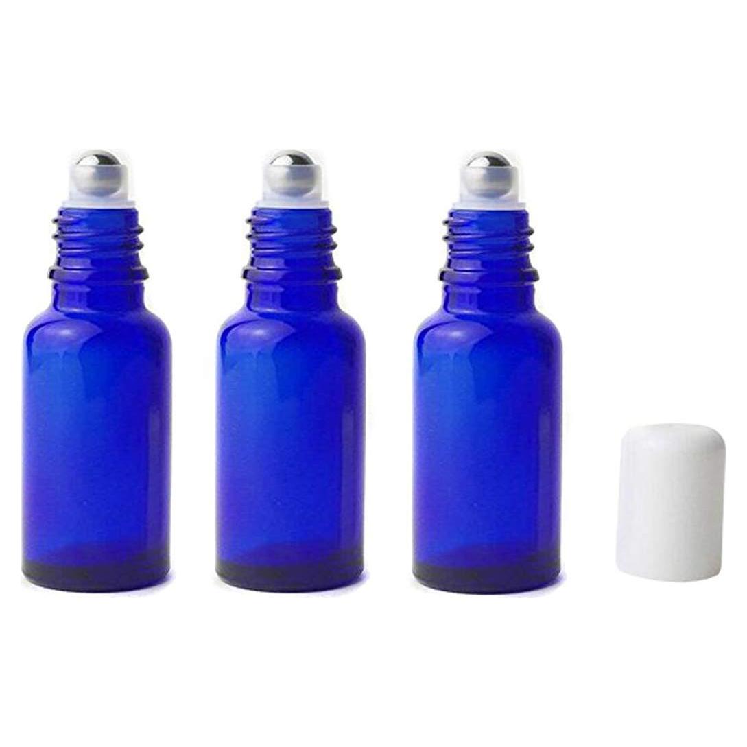 3 Botellas de Vidrio Azul 20ml con Rodillo Acero Inoxidable
