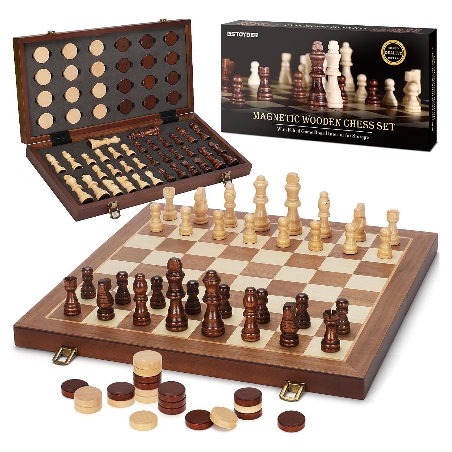 Juego de Ajedrez y Damas Magnético de Madera 2 en 1 38cm