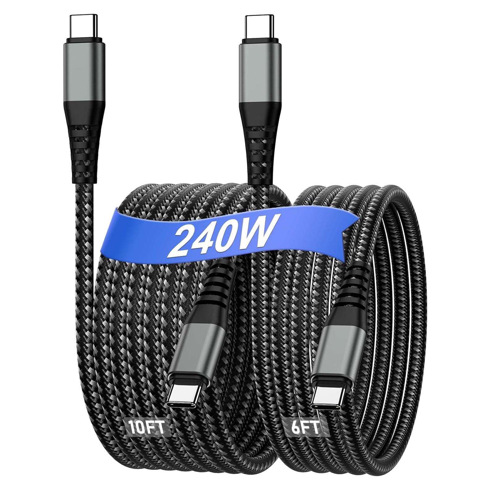 Cable USB C a USB C Cabepow 240W 2-Pack 6FT+10FT Negro