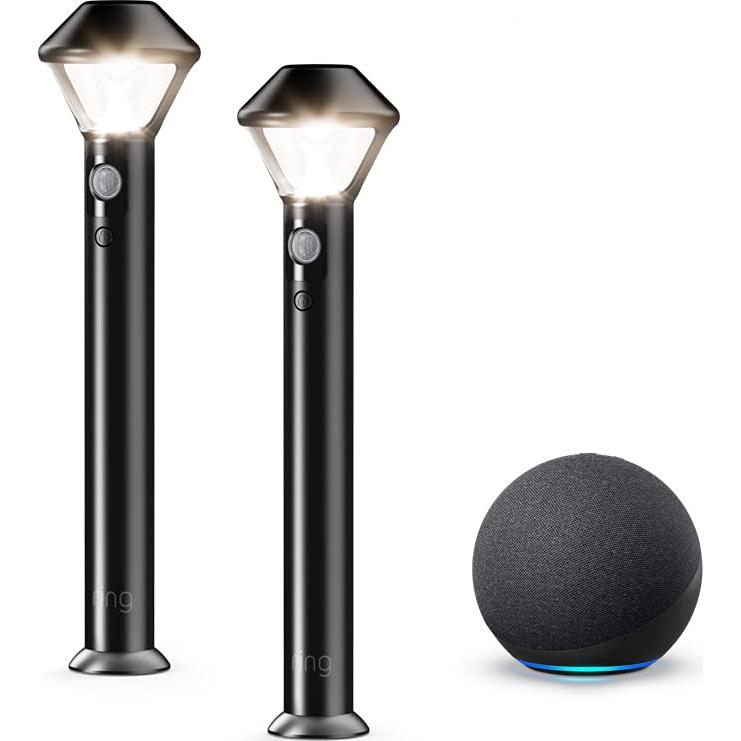 Ring Smart Lighting – Pathlight, Battery-Powered, Outdoor Motion-Sensor Security Light, Black (2-pack) + Echo (4th Gen)