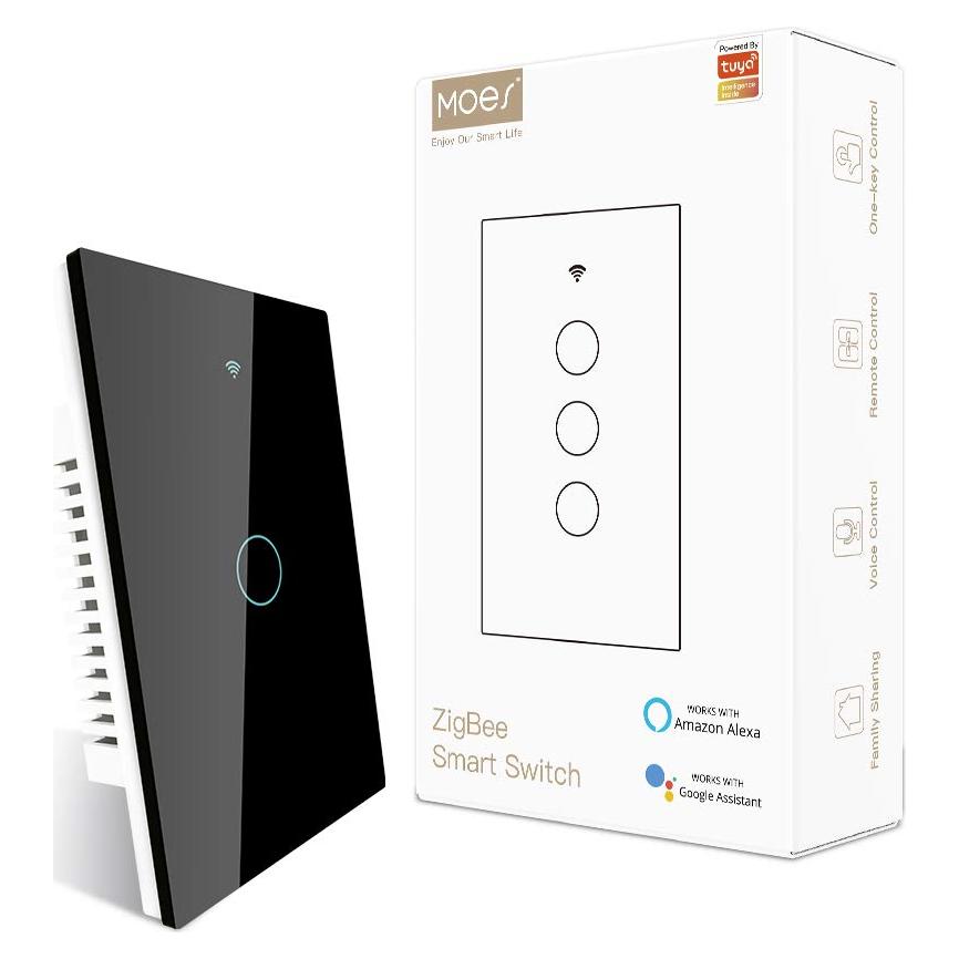 Interruptor de Luz Táctil Inteligente MOES ZigBee 1 Gang Negro