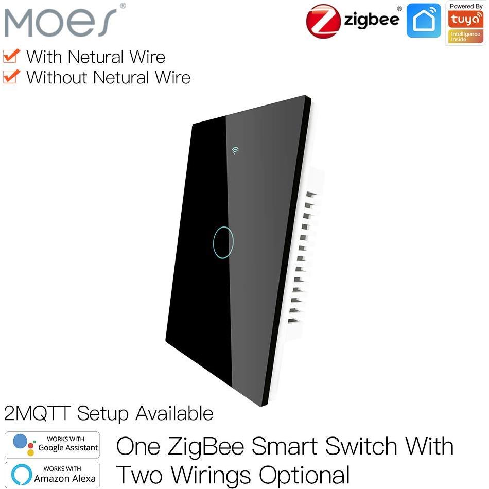 Interruptor de Luz Táctil Inteligente MOES ZigBee 1 Gang Negro