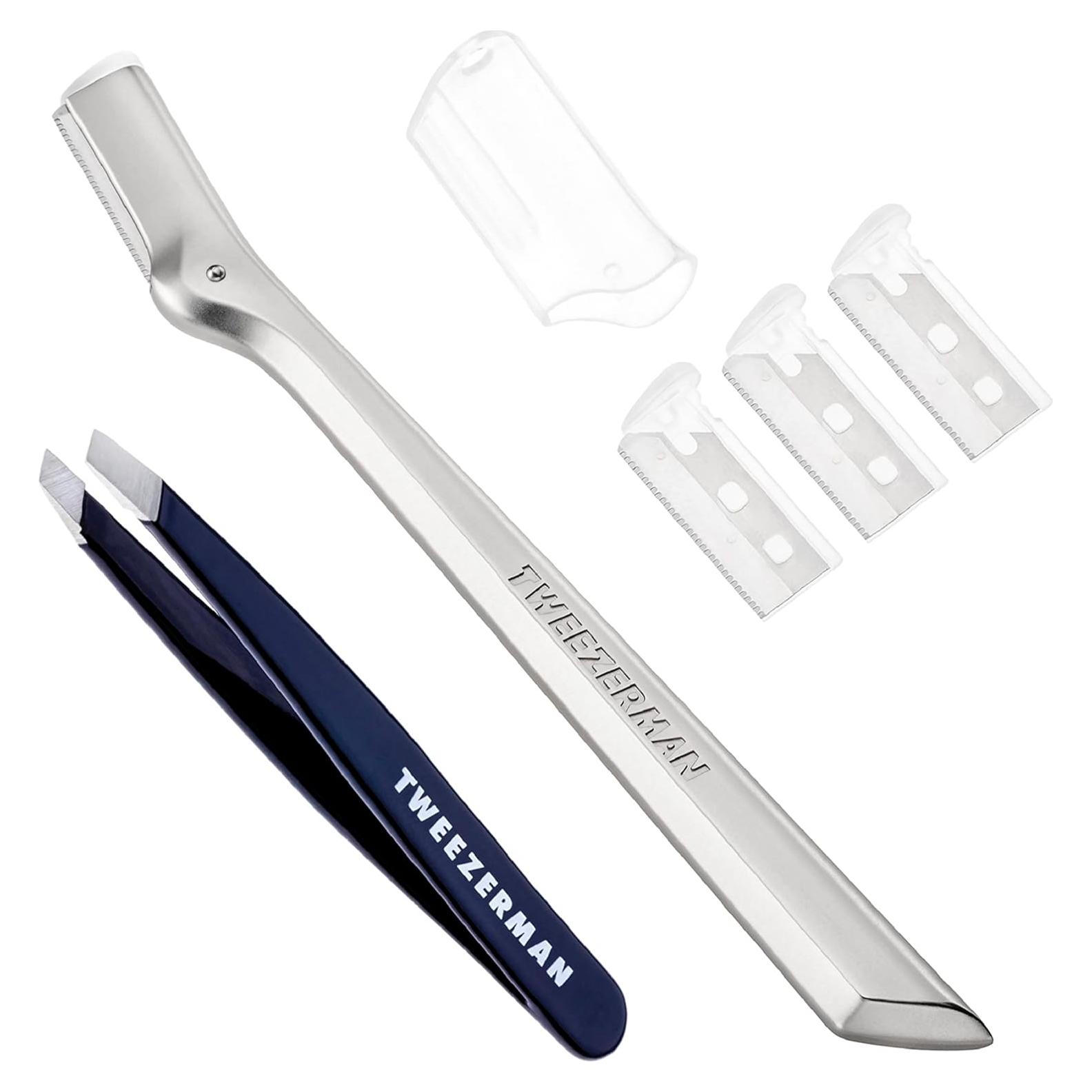 Rasuradora de Cejas Tweezerman + Pinzas Mini Slant Azul