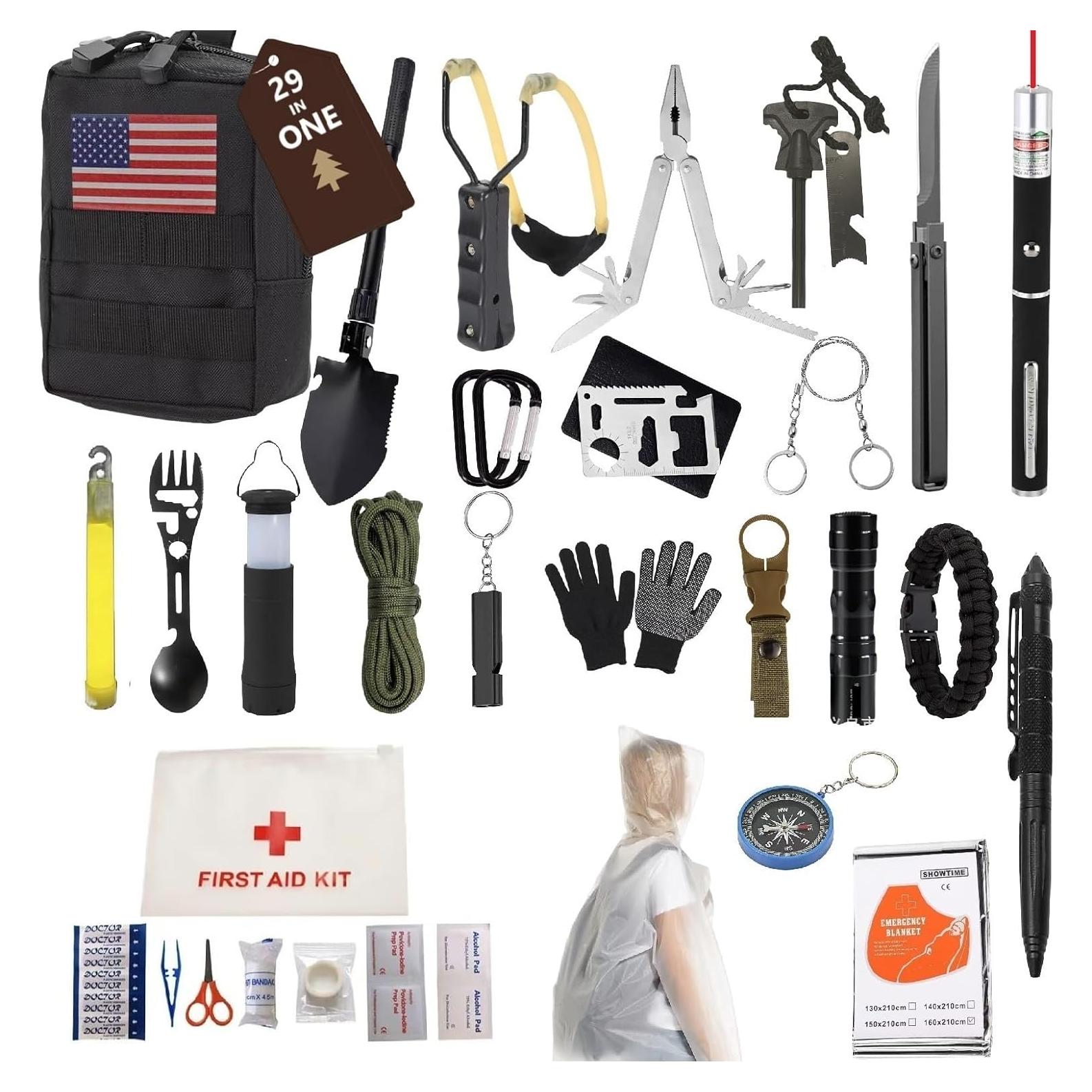 Kit de Supervivencia 29 en 1 SHARP CASTLE con Botiquín y Encendedor