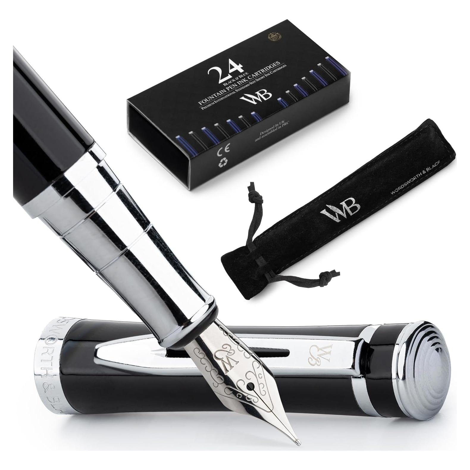 Pluma Fuente Wordsworth & Black Cromo Negro Punta Media 1 Unidad