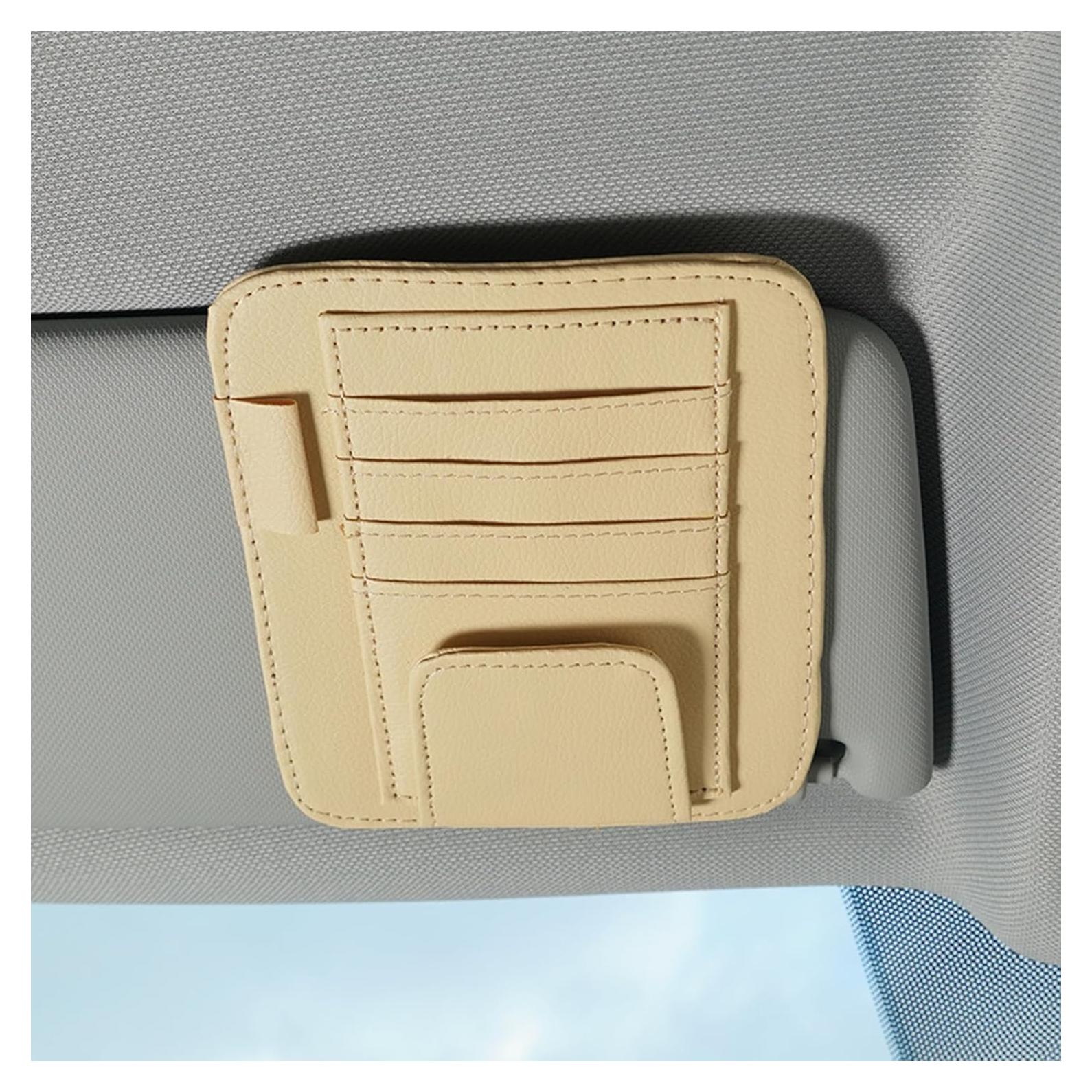 Organizador de Visera de Coche Ongfuwu Beige con Múltiples Bolsillos