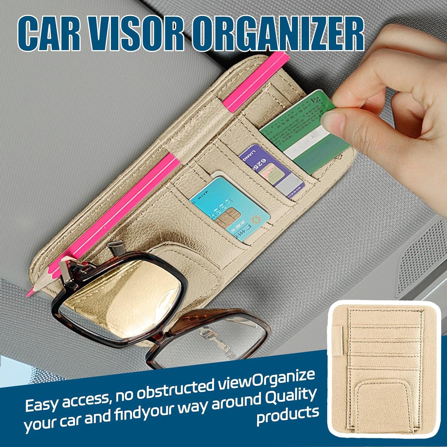 Organizador de Visera de Coche Ongfuwu Beige con Múltiples Bolsillos