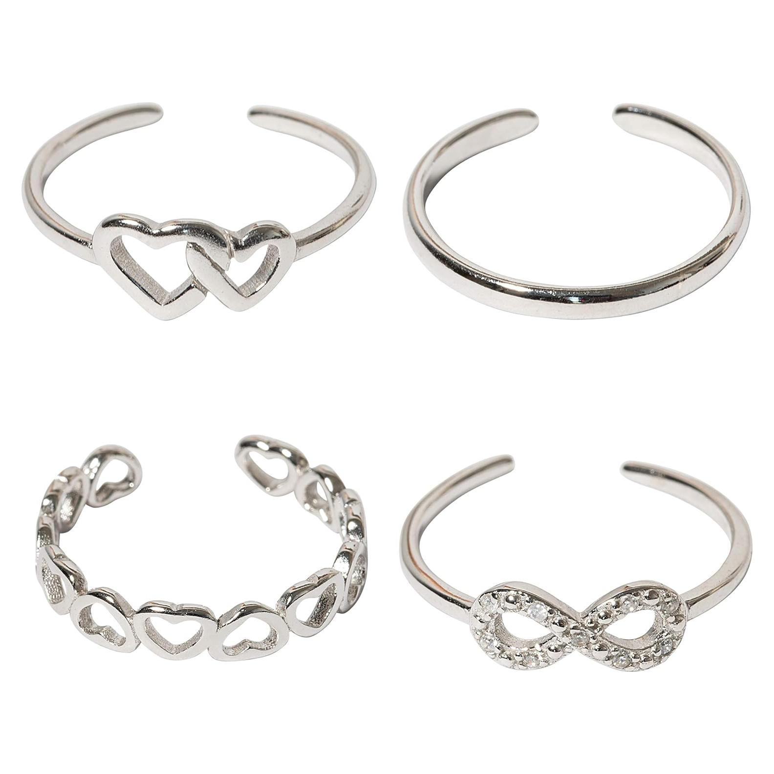 Anillo Abierto Ajustable de Plata Sólida 925 - Set de 4 Diseños